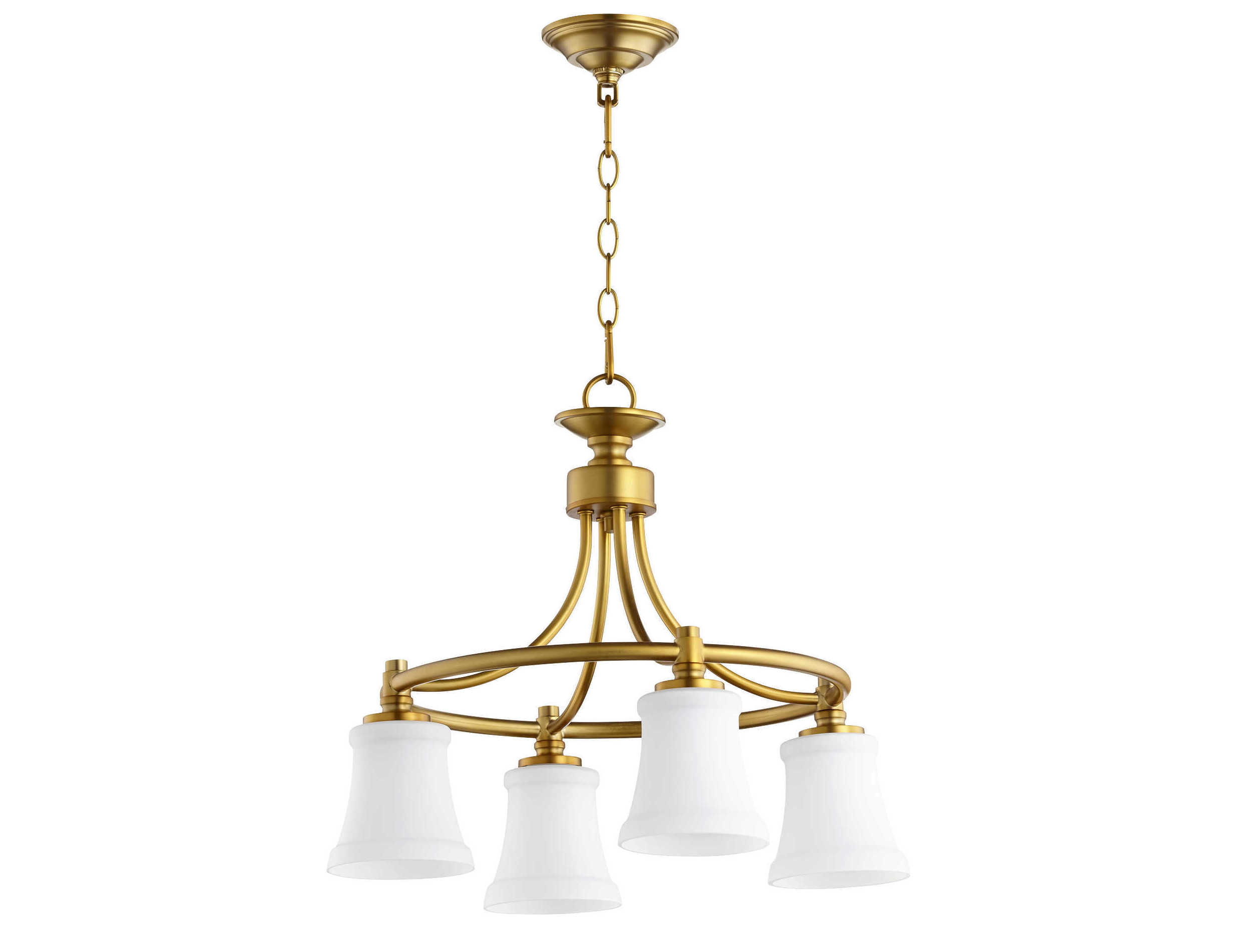 Quorum Rossington 4-Light Aged Brass White Glass Chandelier