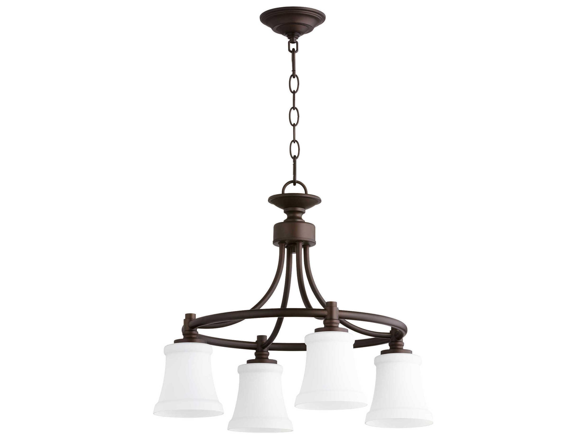 Quorum Rossington 4-Light Oiled Bronze White Glass Chandelier