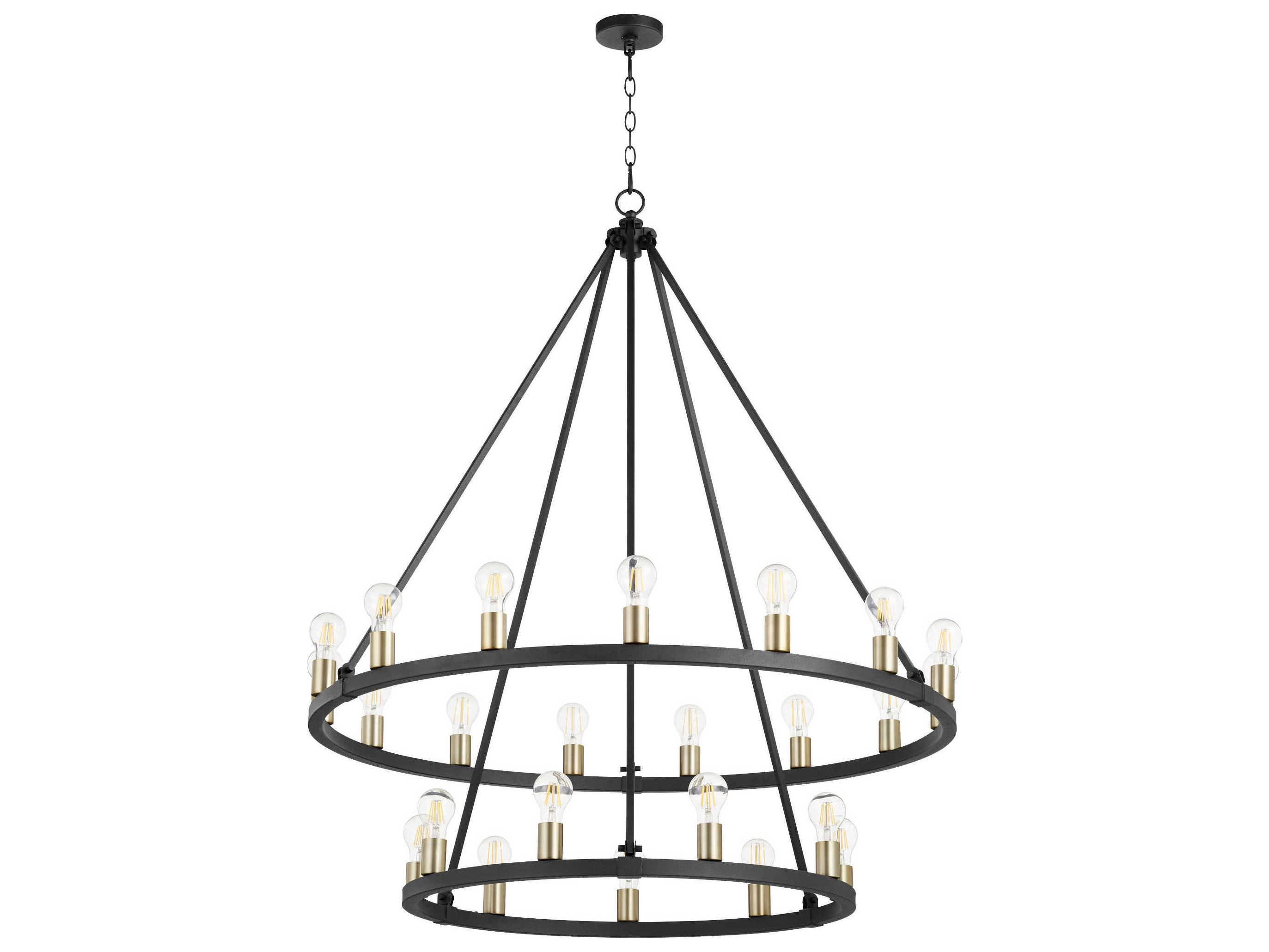 Quorum Paxton 24-Light Noir With Aged Brass Black Round Tiered Chandelier
