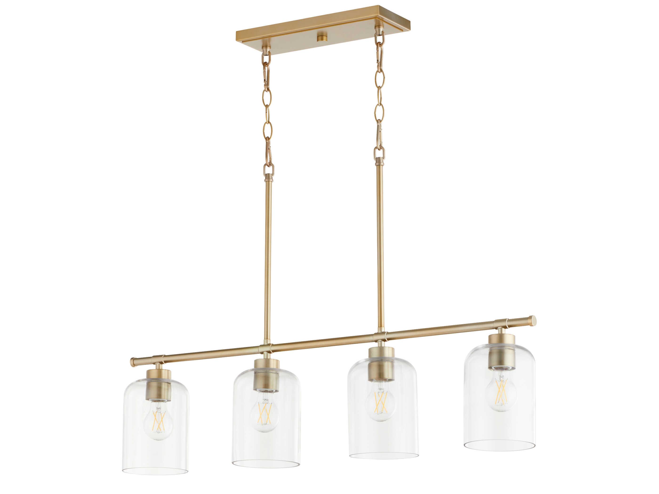 Quorum Tribute 4-Light Aged Brass Glass Linear Island Pendant