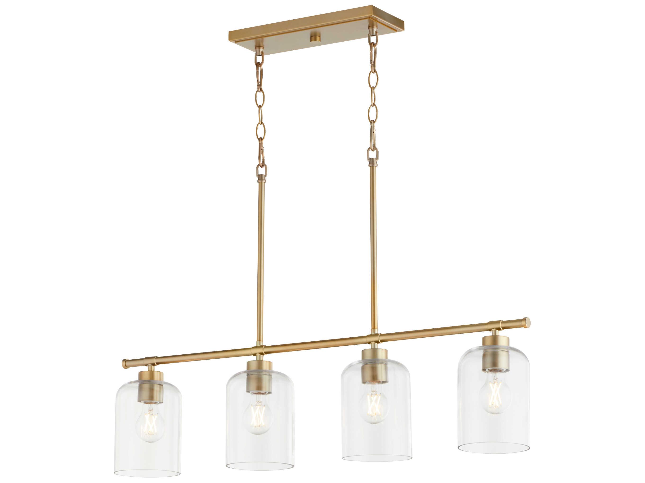 Quorum Tribute 4-Light Aged Brass Glass Linear Island Pendant