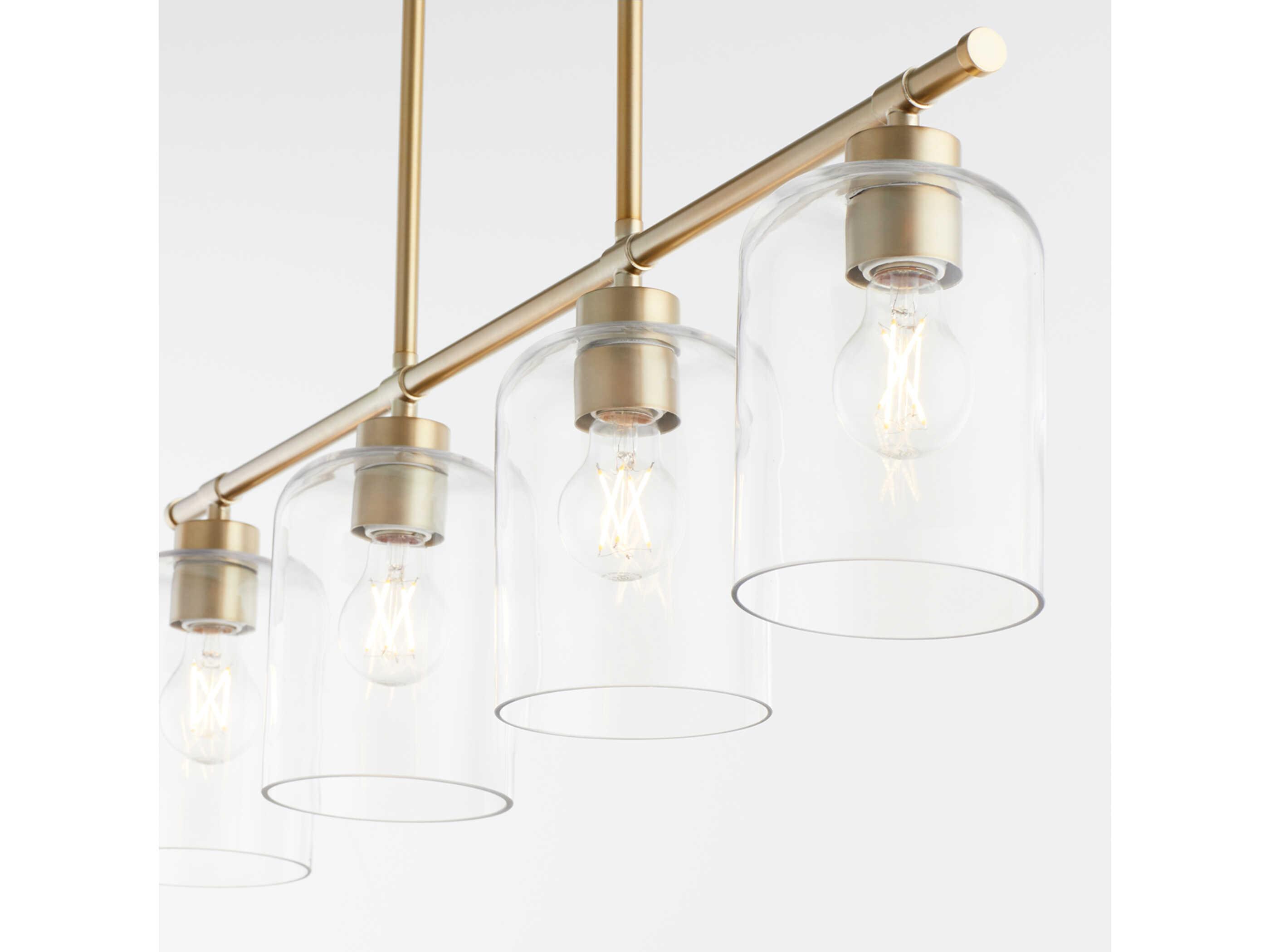 Quorum Tribute 4-Light Aged Brass Glass Linear Island Pendant