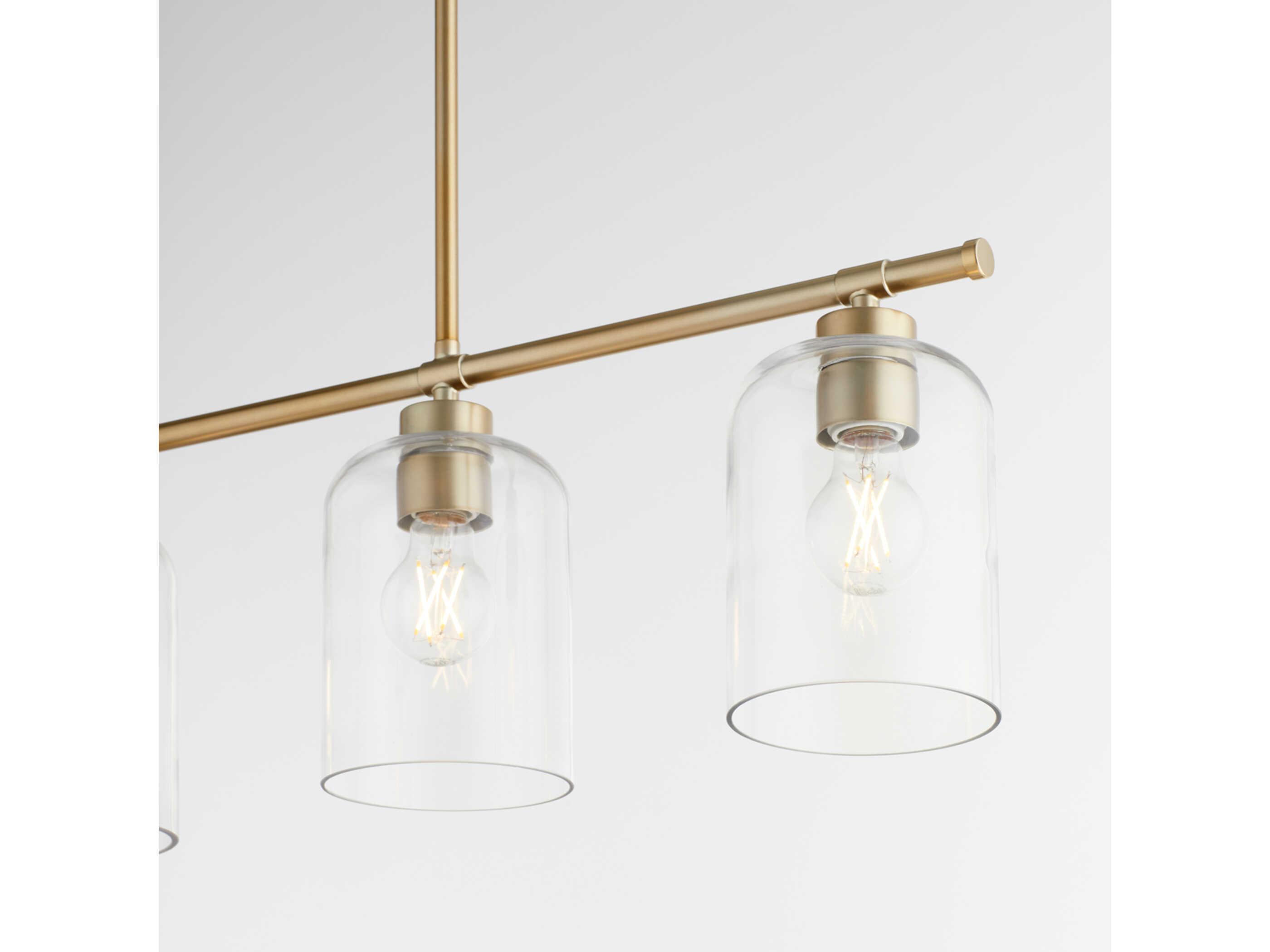 Quorum Tribute 4-Light Aged Brass Glass Linear Island Pendant