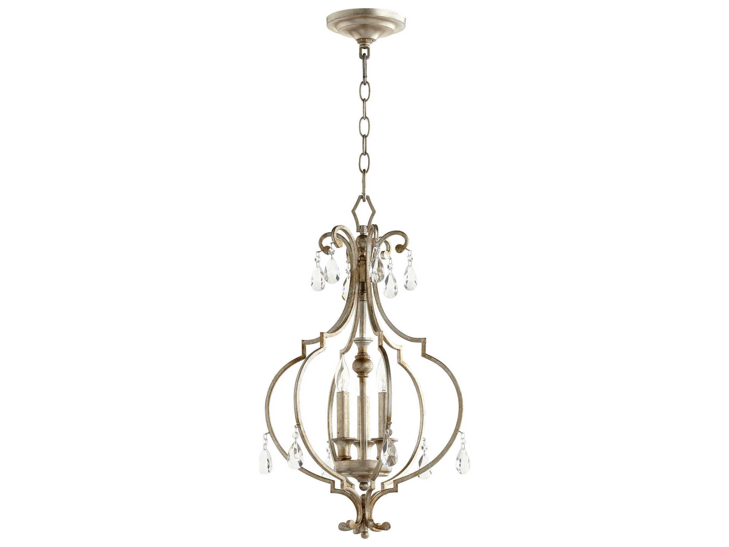 Quorum Ansley 3-Light Aged Silver Leaf Crystal Pendant