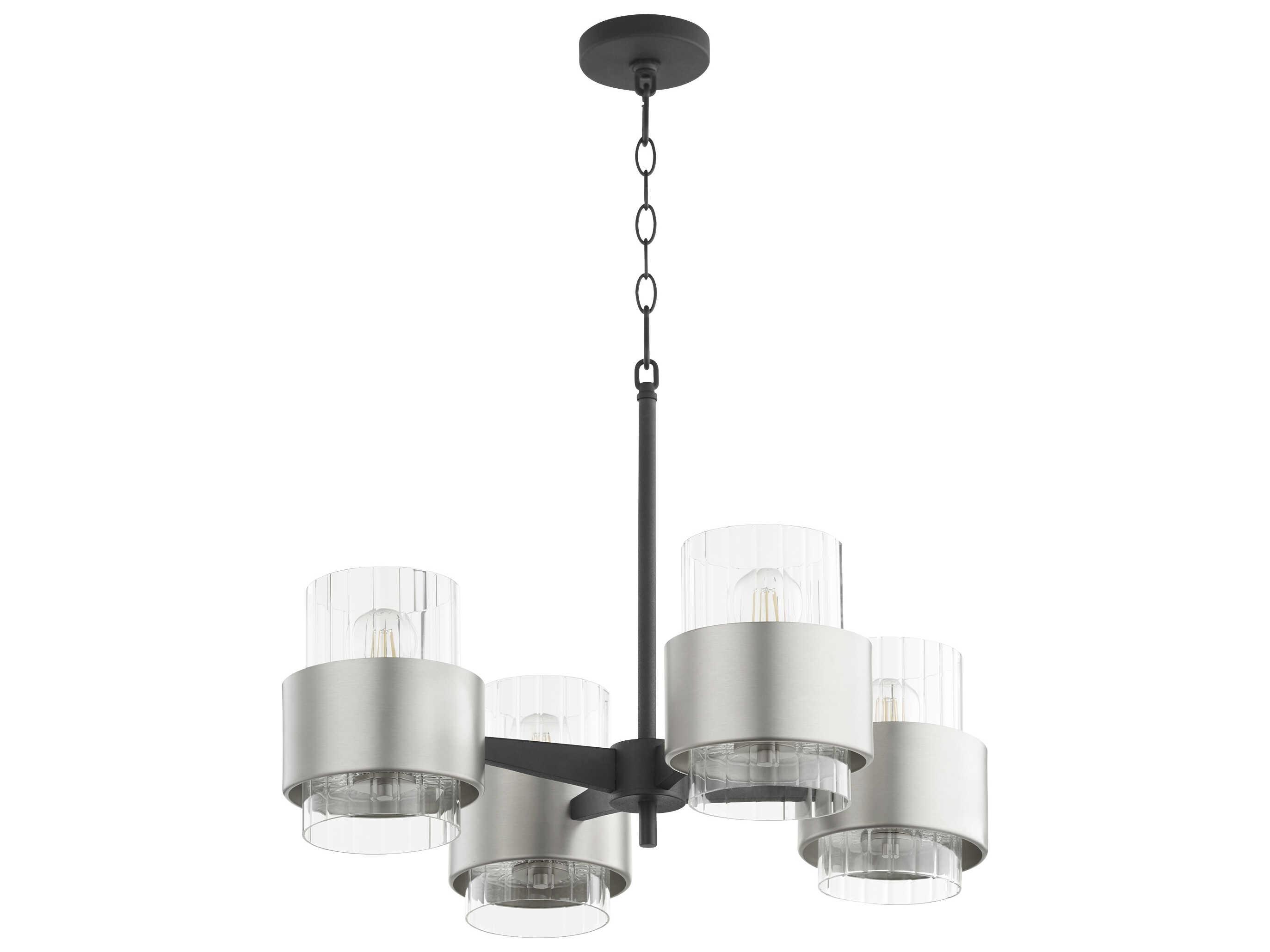 Quorum Epsilon 4-Light Textured Black Satin Nickel Glass Cylinder Chandelier