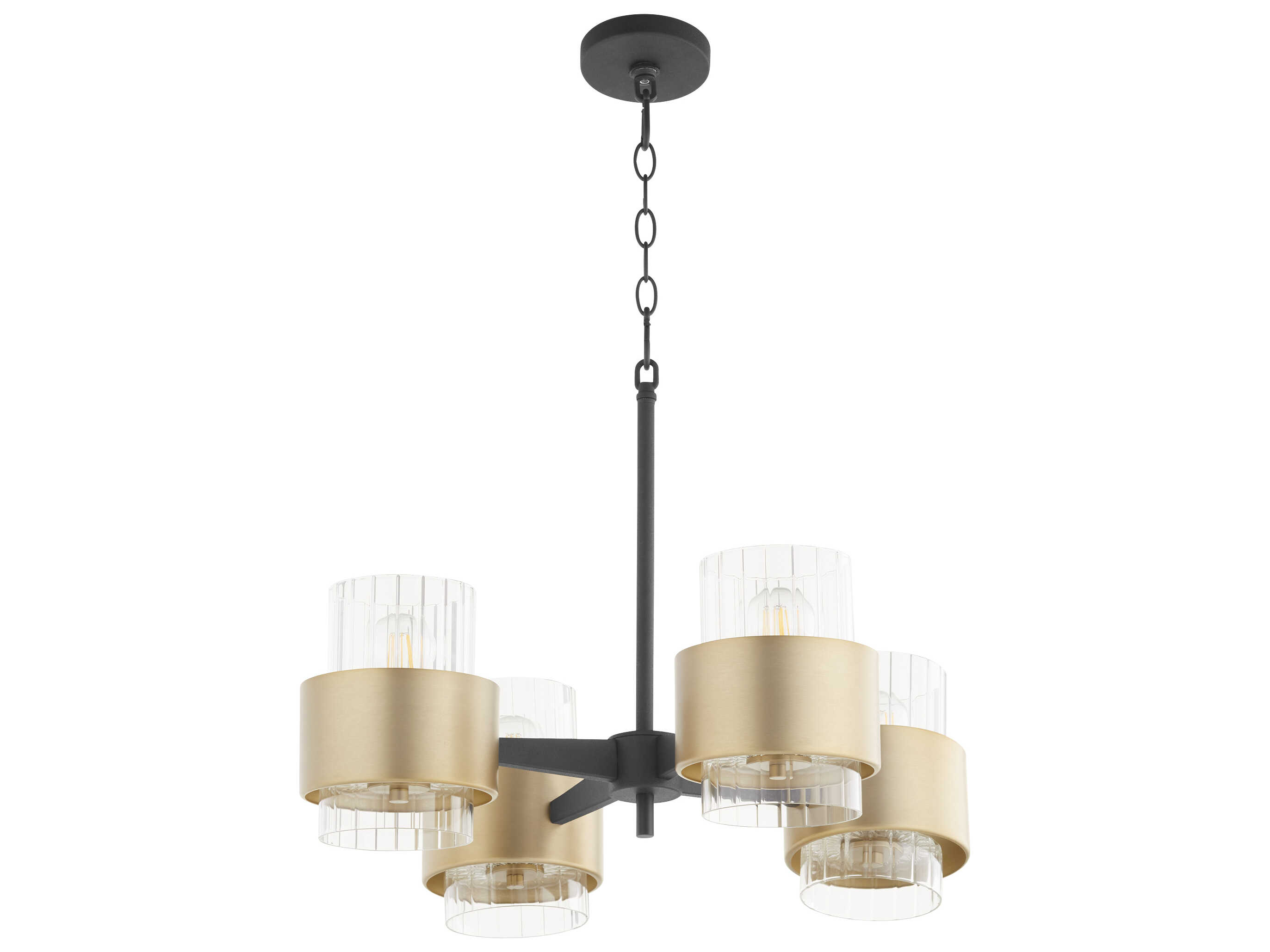 Quorum Epsilon 4-Light Textured Black W Aged Brass Glass Cylinder Chandelier