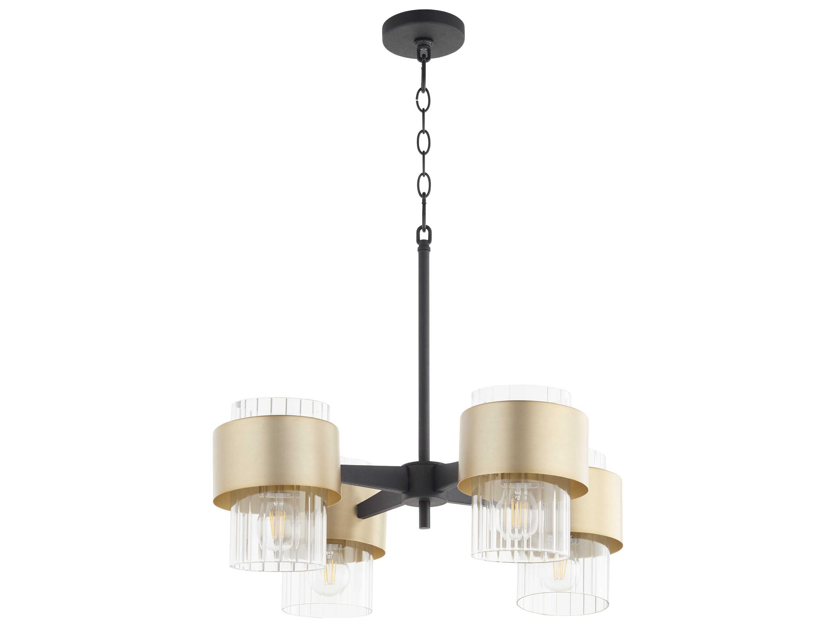 Quorum Epsilon 4-Light Textured Black W Aged Brass Glass Cylinder Chandelier