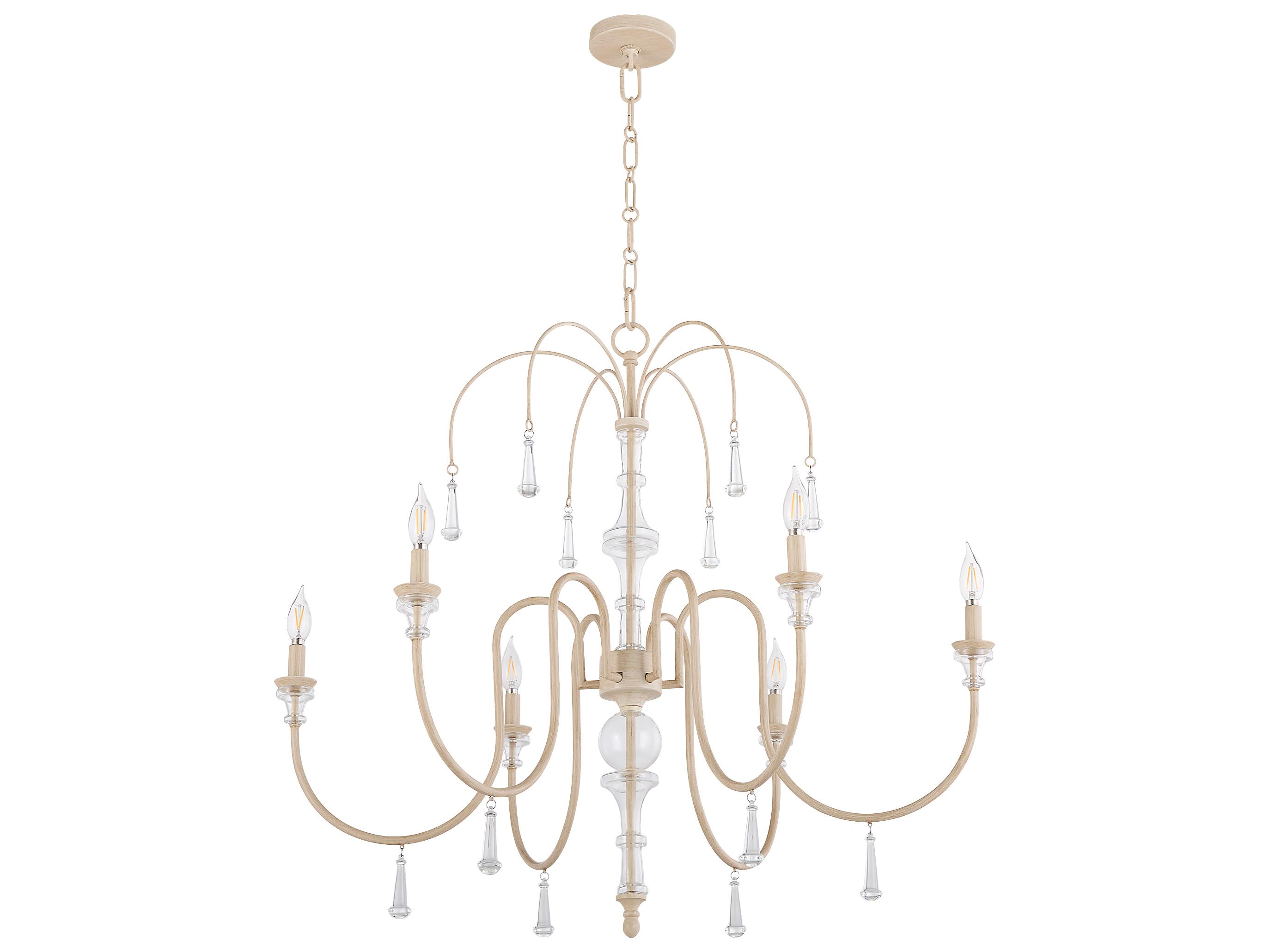 Quorum Clasica 6-Light Washed Oak Off White Candelabra Chandelier
