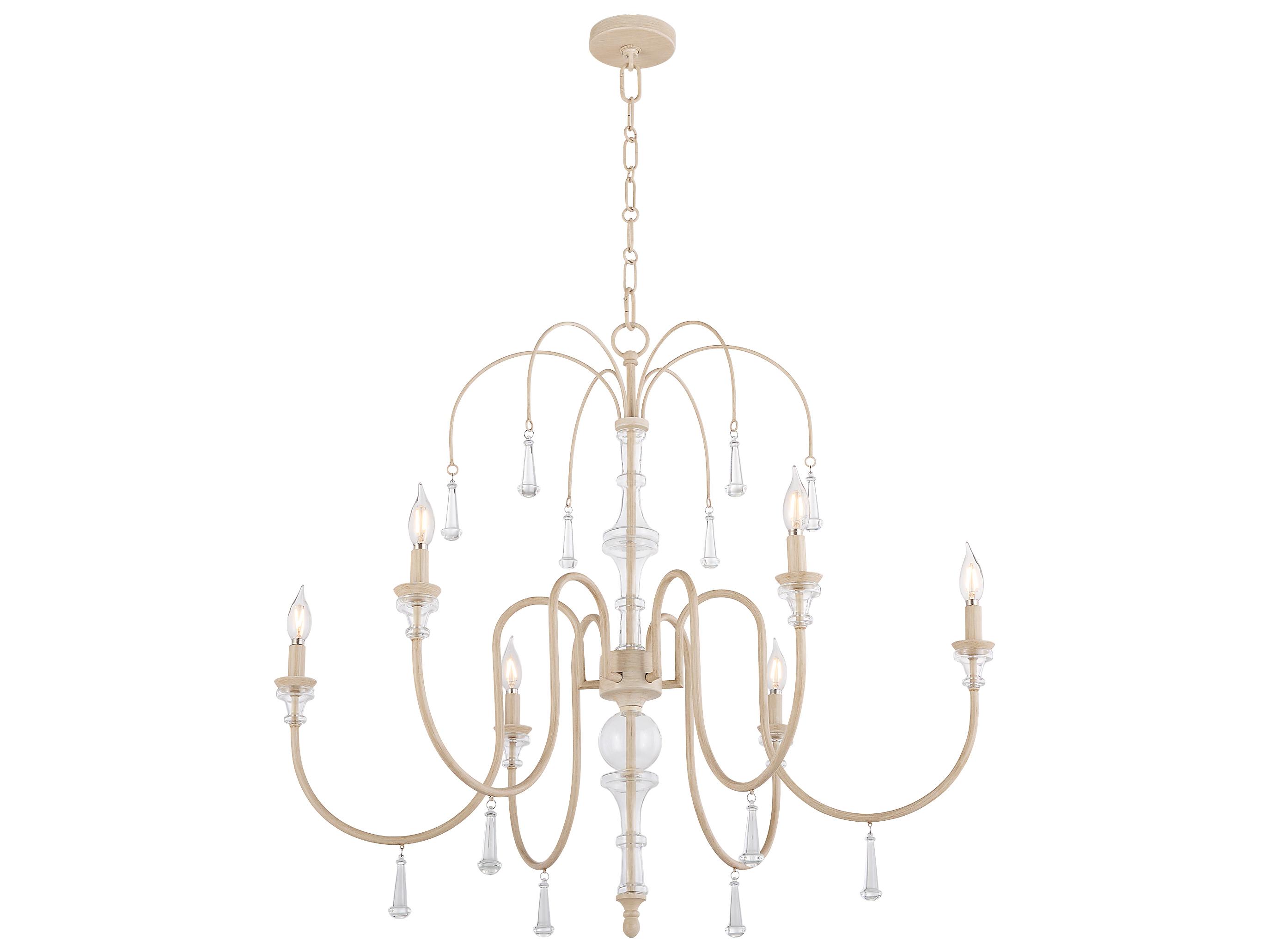 Quorum Clasica 6-Light Washed Oak Off White Candelabra Chandelier