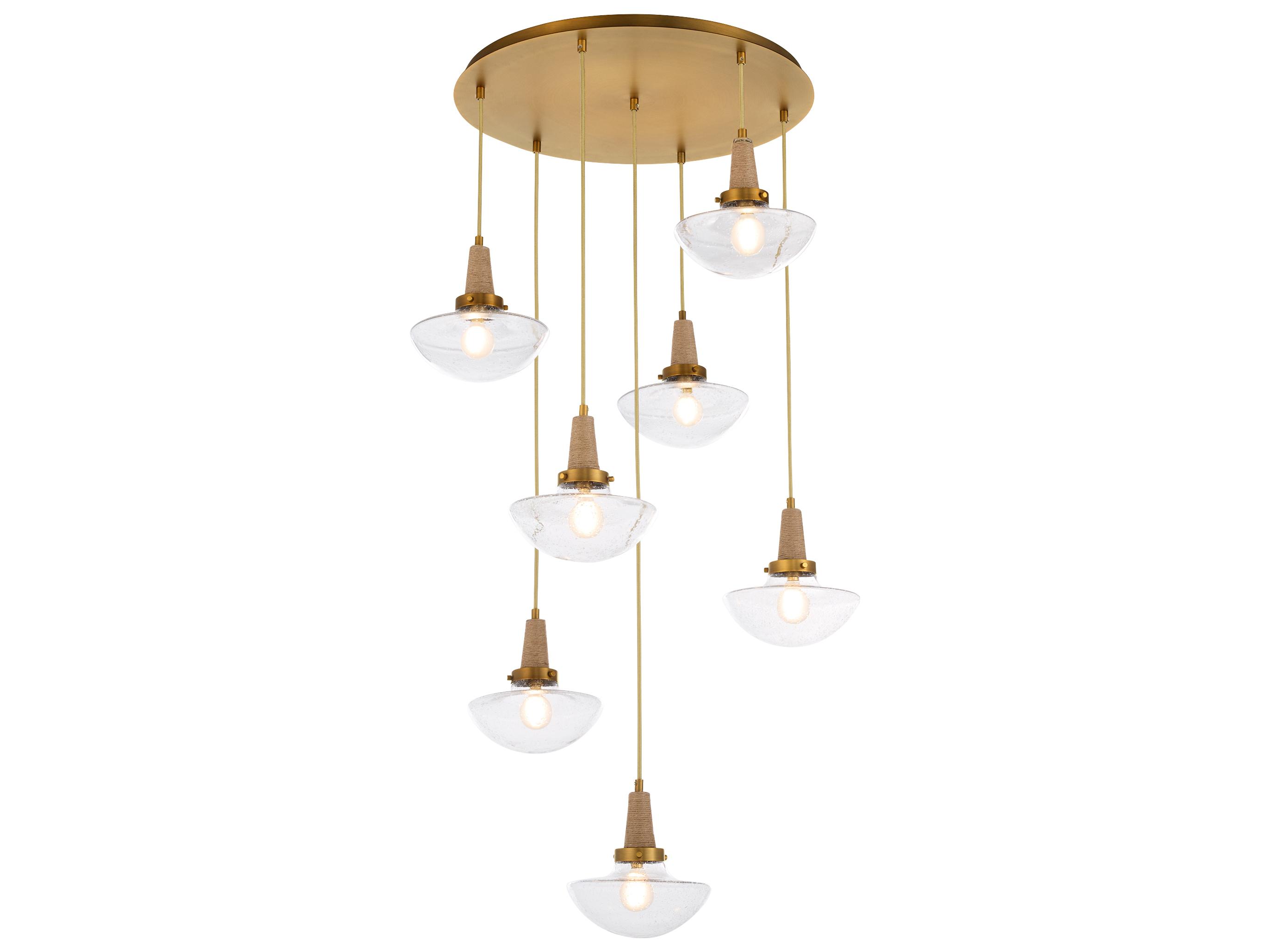Quorum Stockport 7-Light Brushed Brass Bowl Tiered Pendant