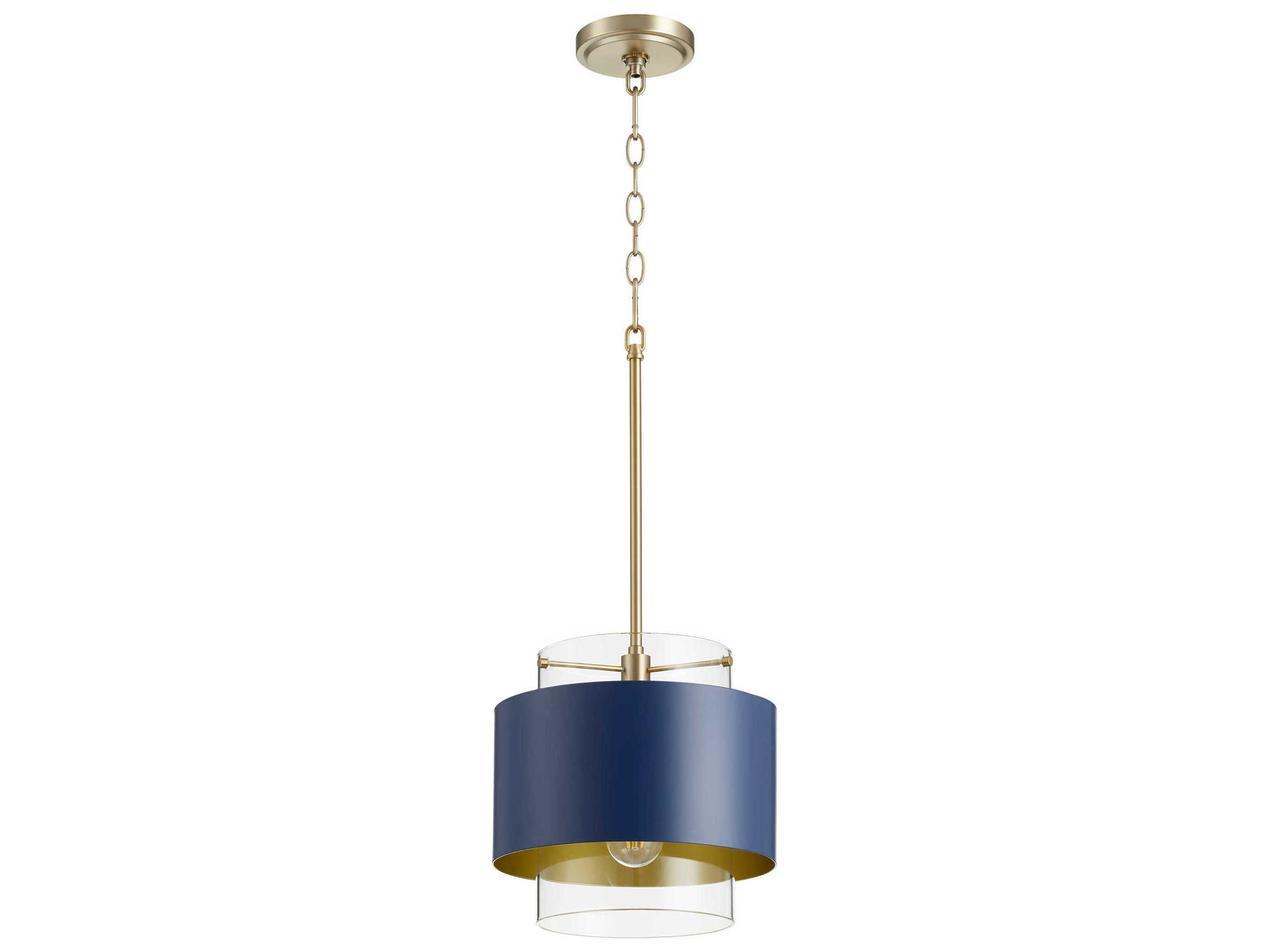 Quorum 1-Light Aged Brass With Blue Glass Cylinder Mini Pendant
