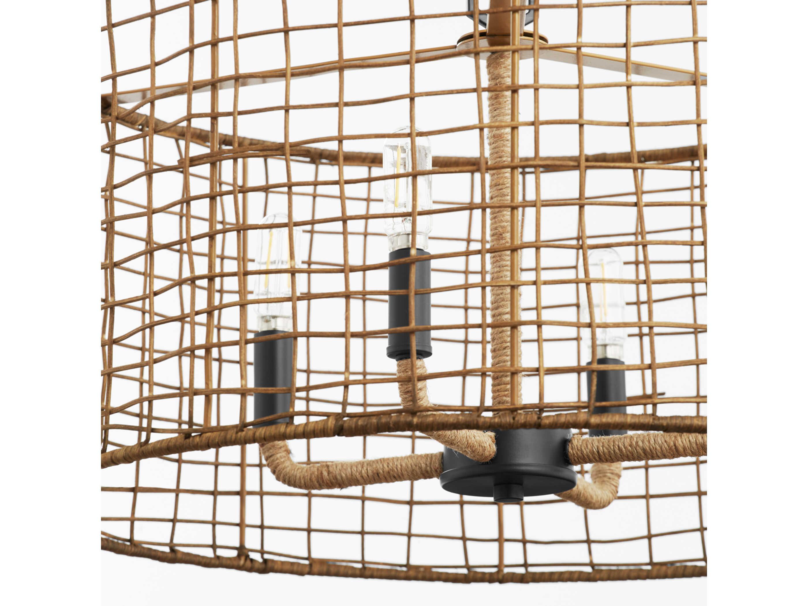 Quorum Abaca 4-Light Matte Black Brown Drum Pendant