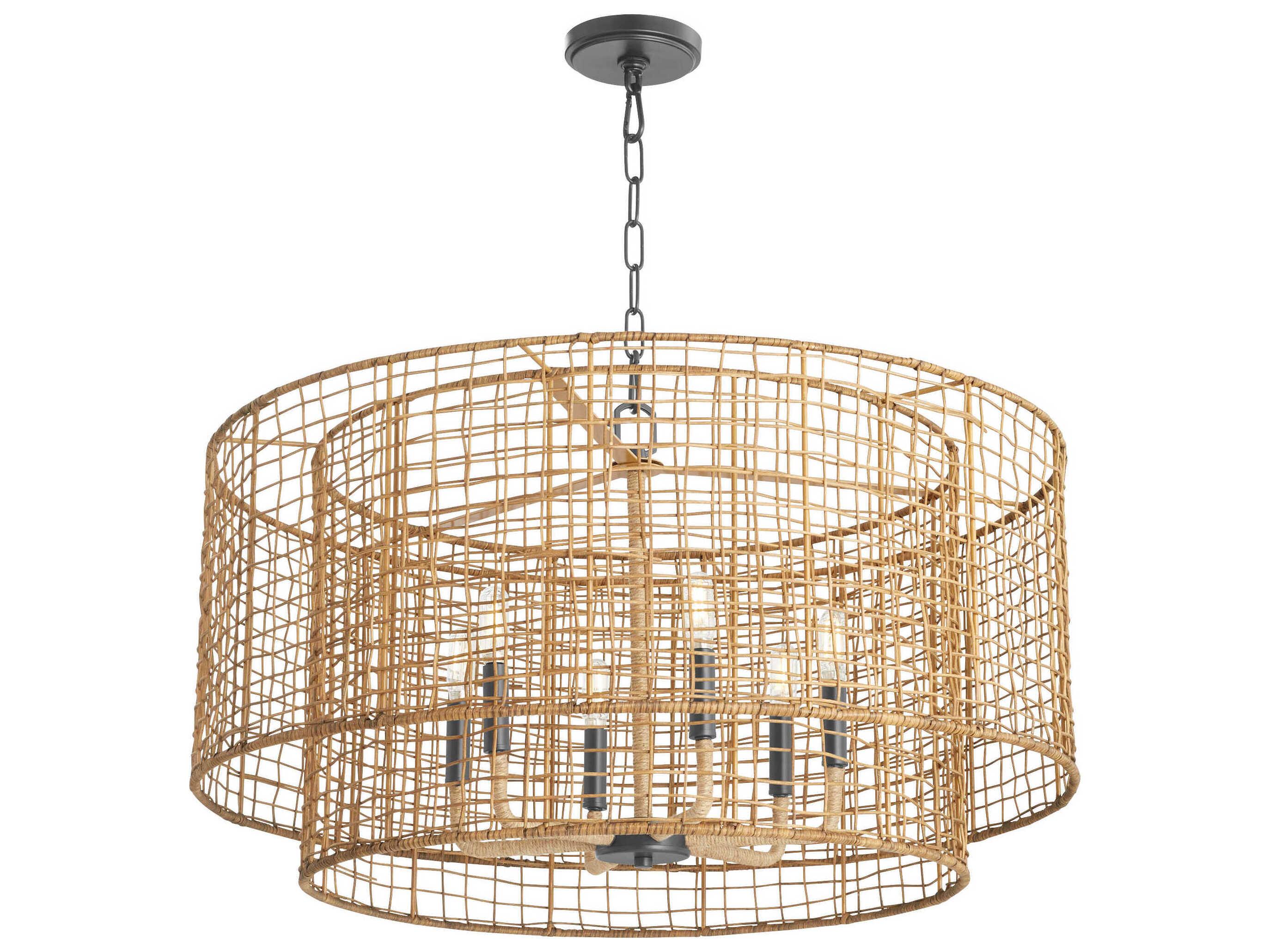 Quorum Abaca 6-Light Matte Black Drum Pendant
