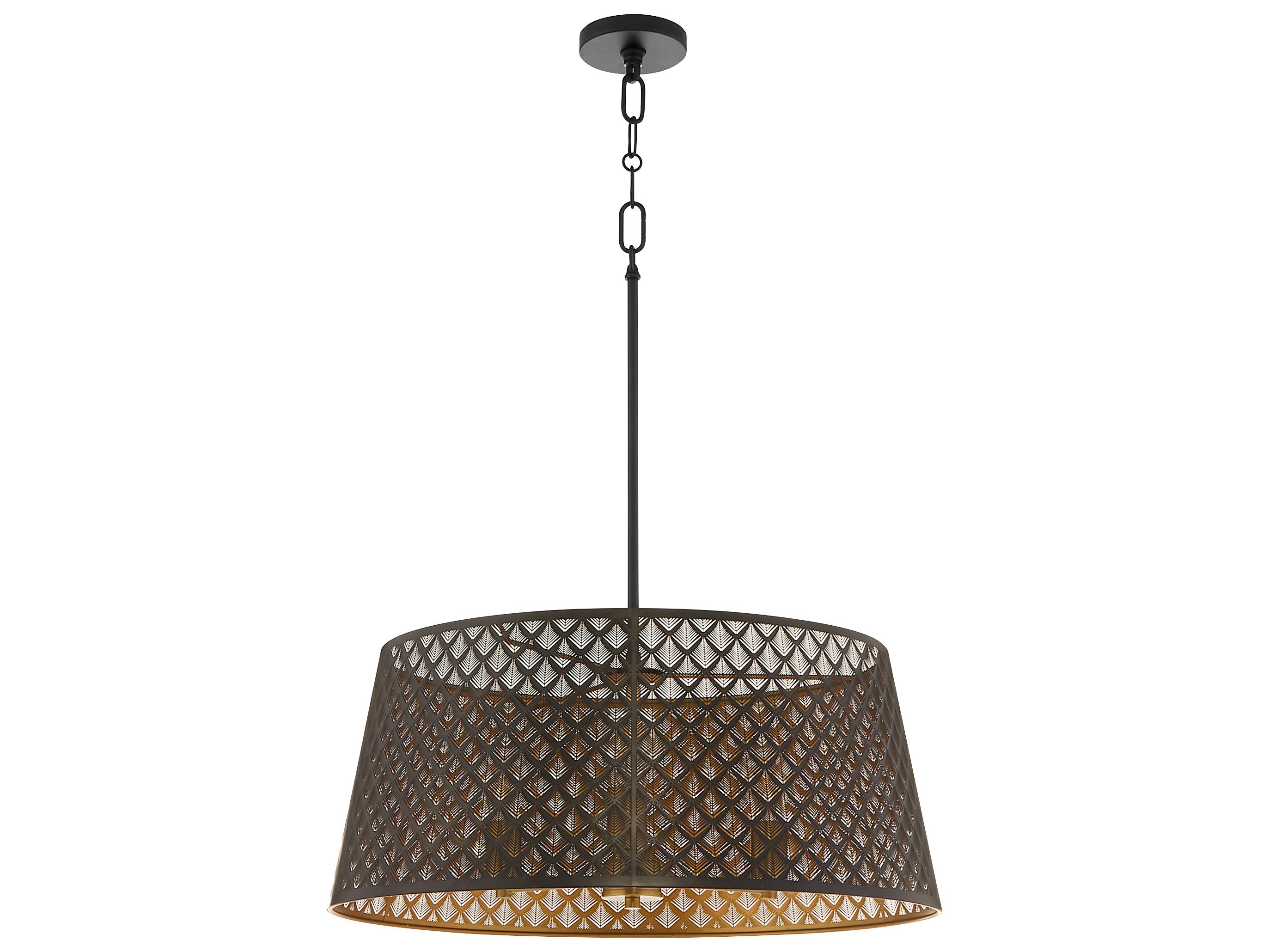 Quorum Benedict 3-Light Matte Black Aged Brass Drum Pendant