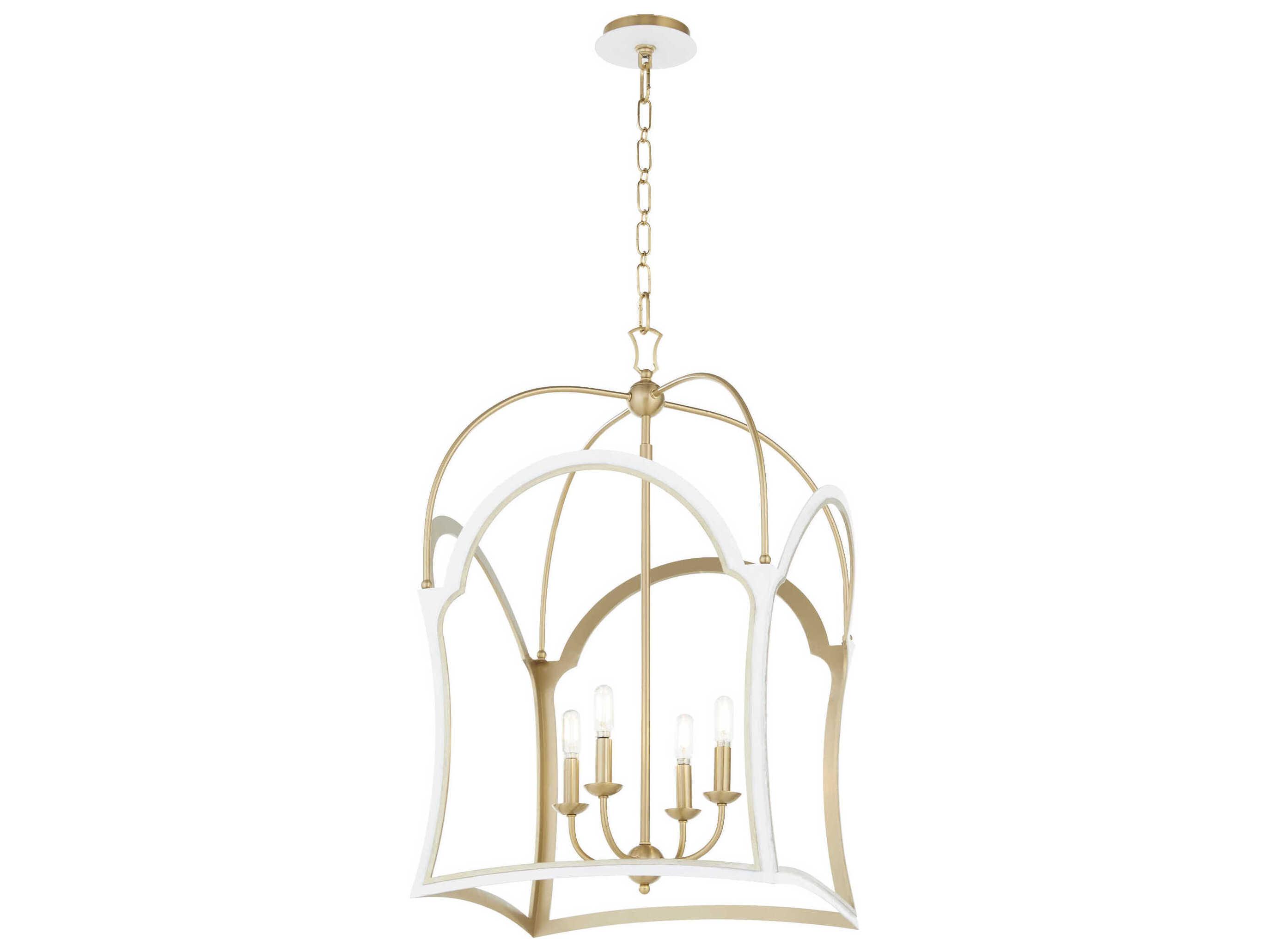 Quorum Tiffany 4-Light Studio White Aged Brass Lantern Pendant