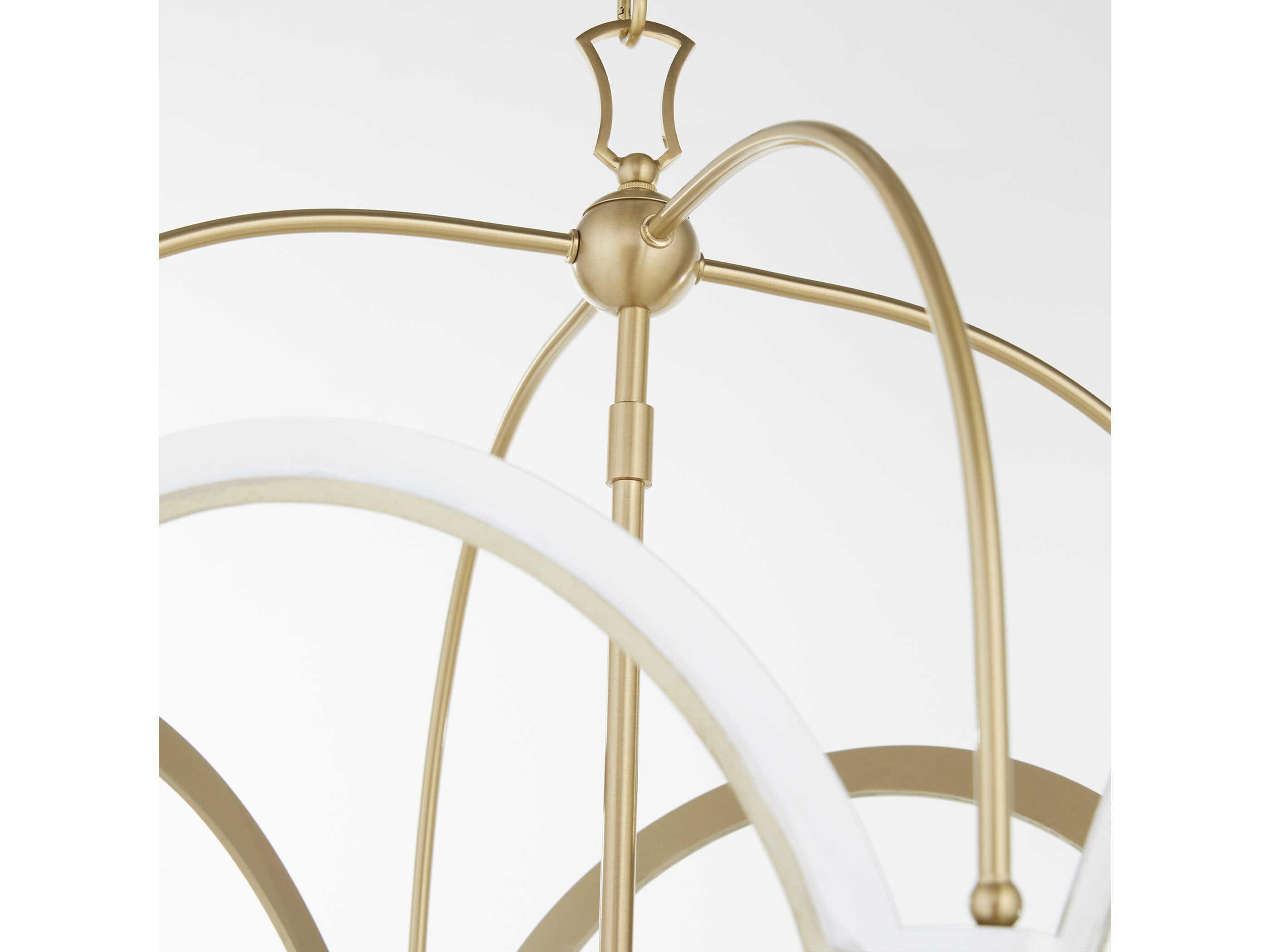 Quorum Tiffany 4-Light Studio White Aged Brass Lantern Pendant