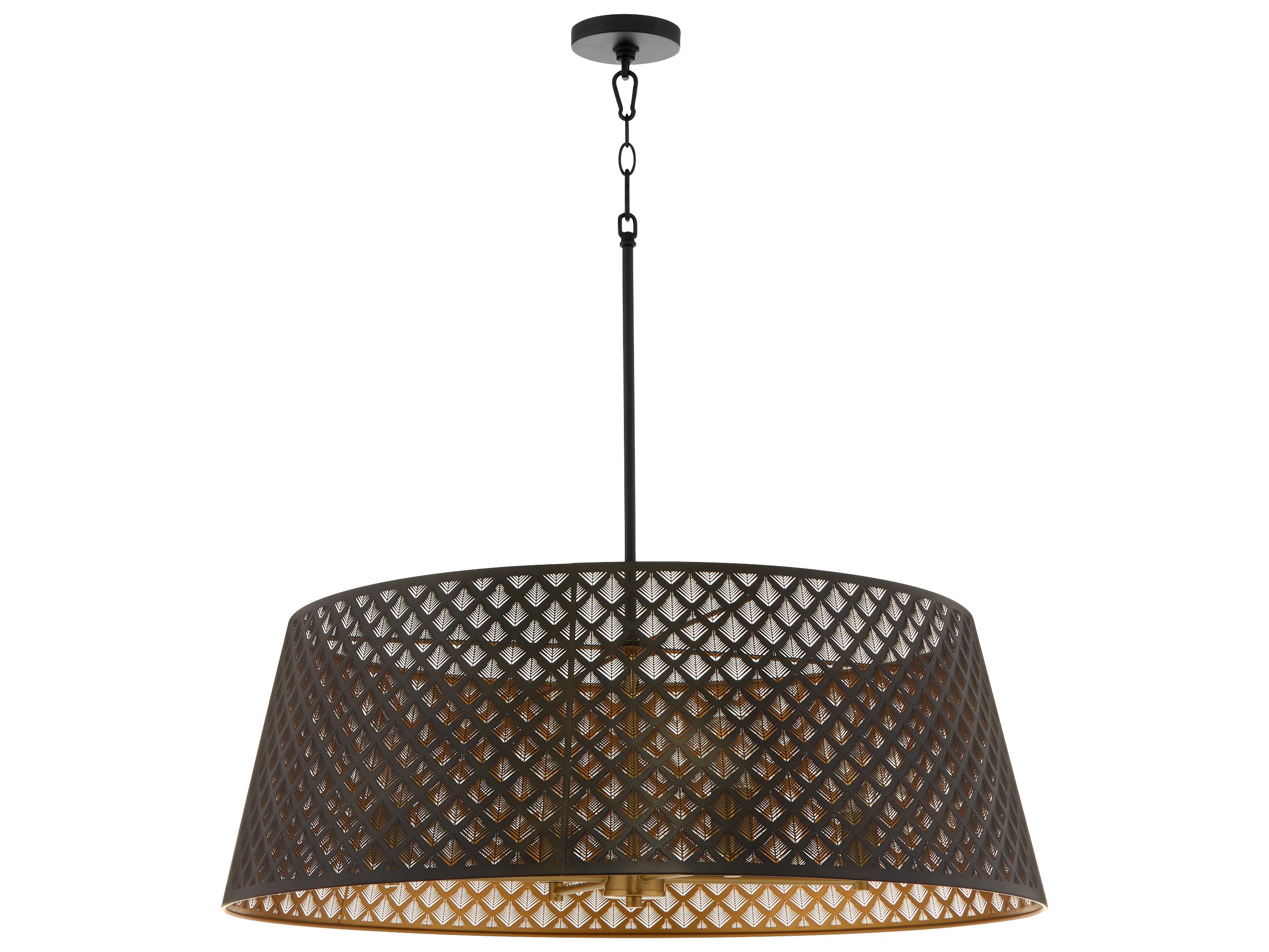 Quorum Benedict 4-Light Matte Black Aged Brass Drum Pendant