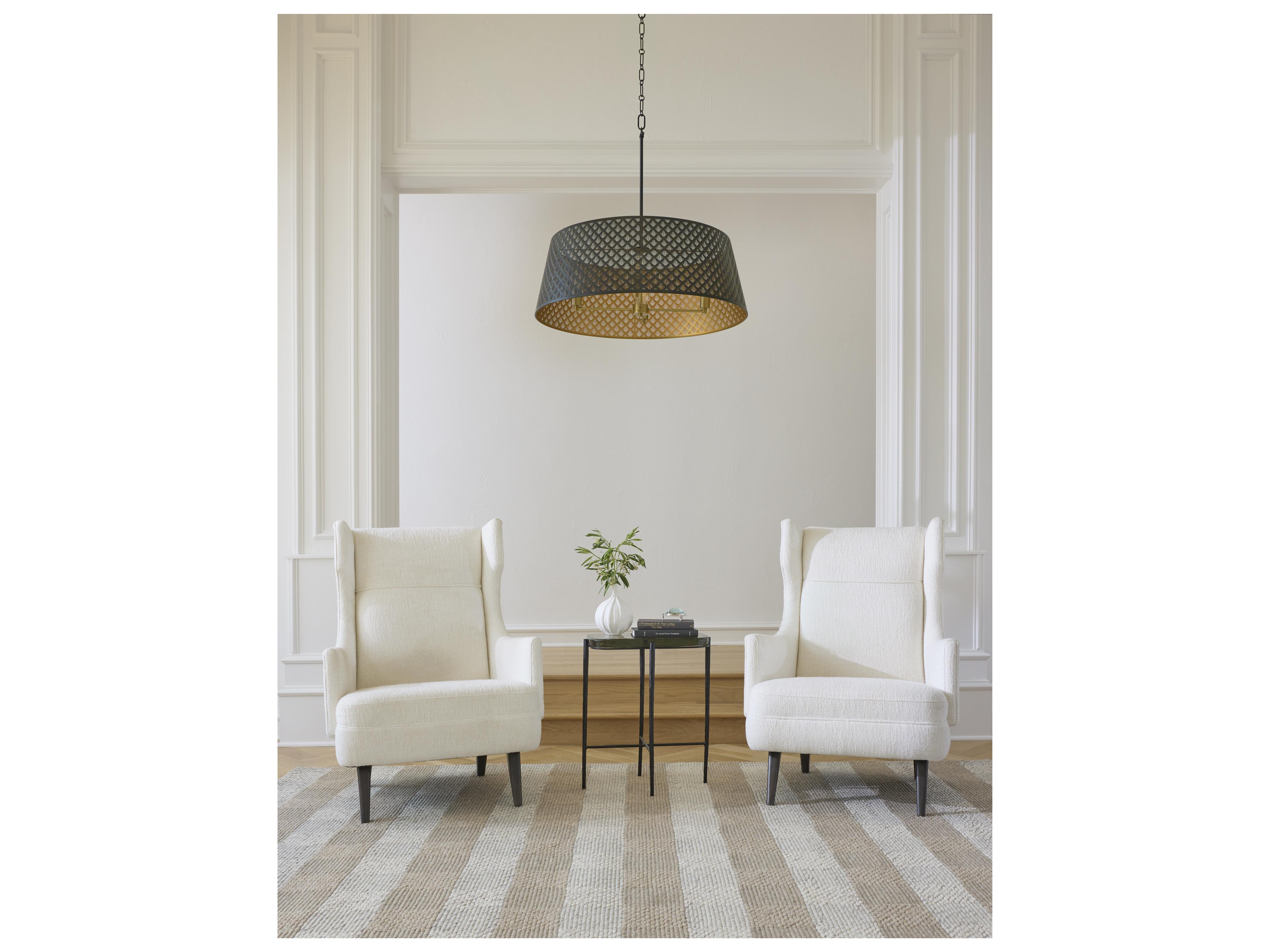 Quorum Benedict 4-Light Matte Black Aged Brass Drum Pendant