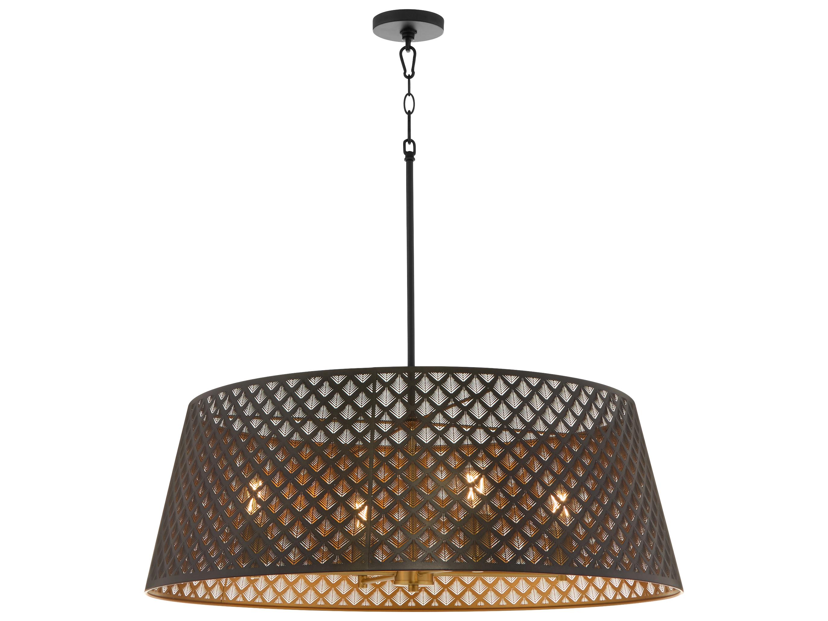 Quorum Benedict 4-Light Matte Black Aged Brass Drum Pendant