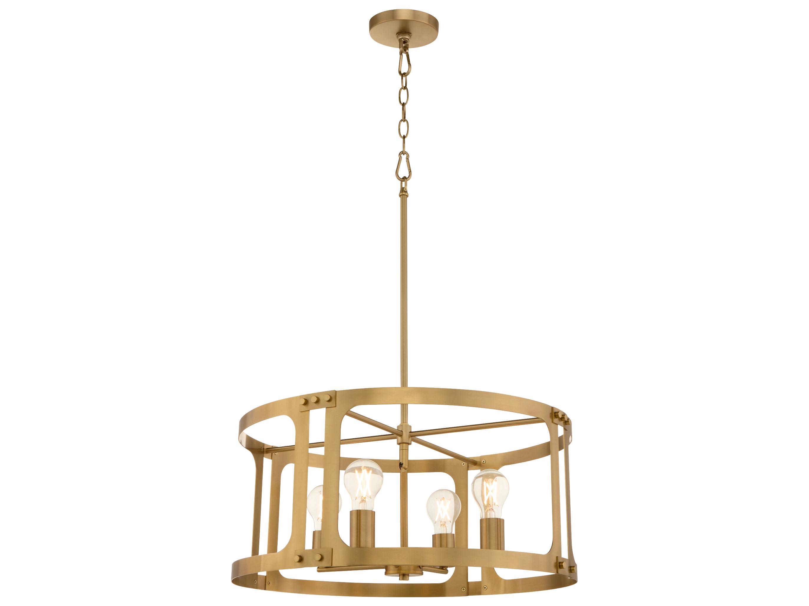 Quorum Colburn 4-Light Brushed Brass Drum Lantern Pendant