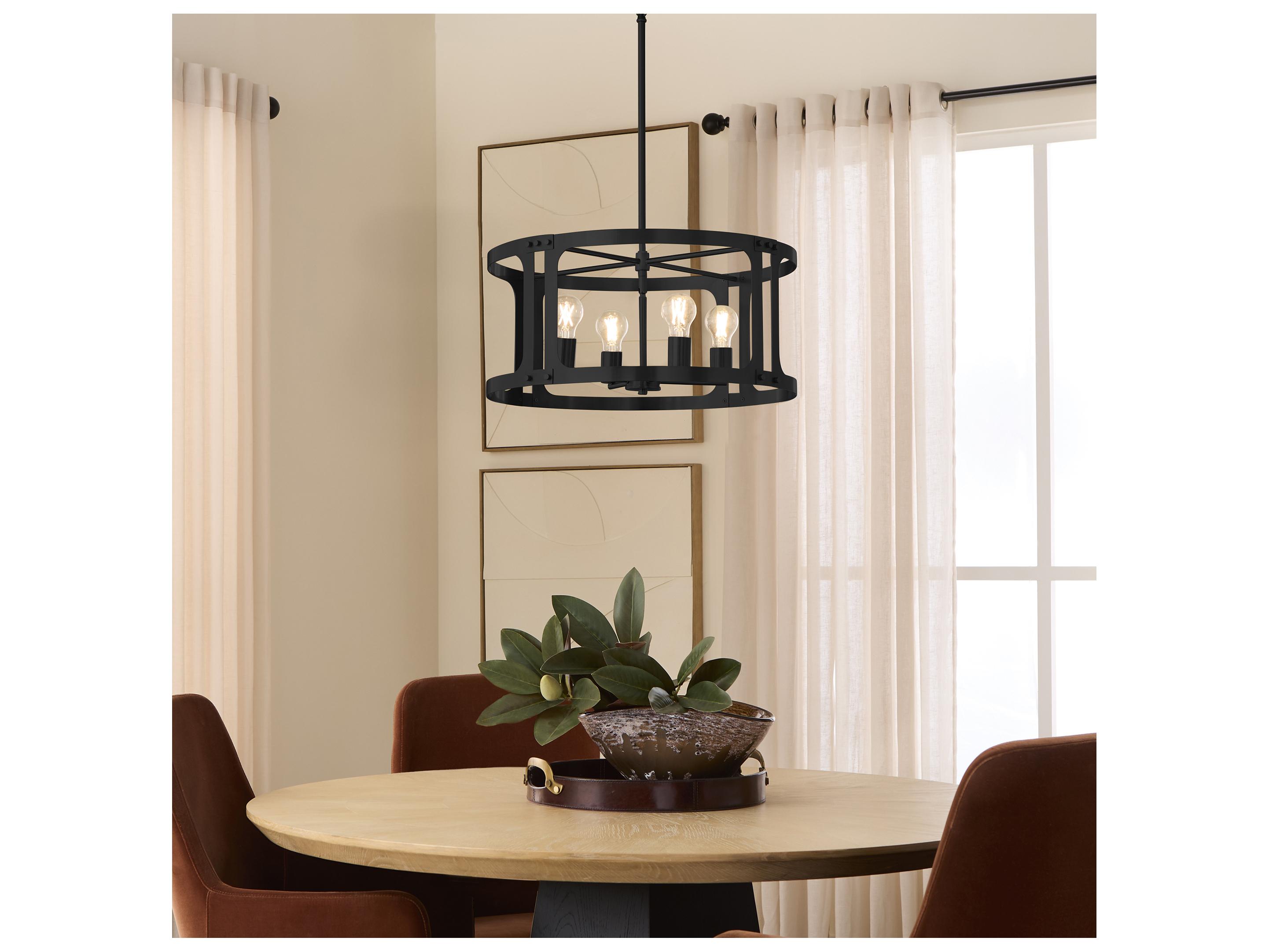 Quorum Colburn 4-Light Matte Black Drum Lantern Pendant