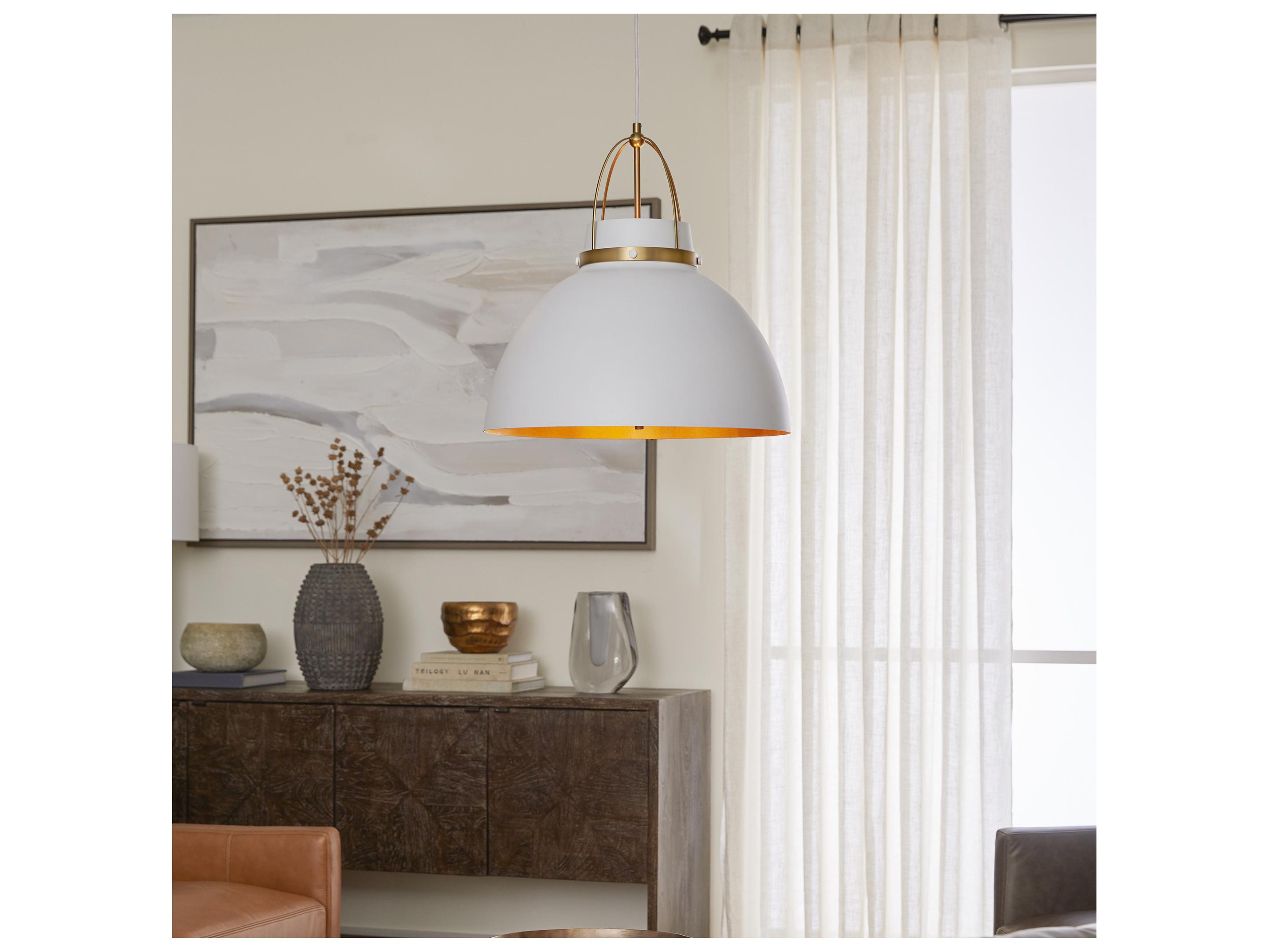 Quorum Pruitt 3-Light Studio White Aged Brass Dome Pendant
