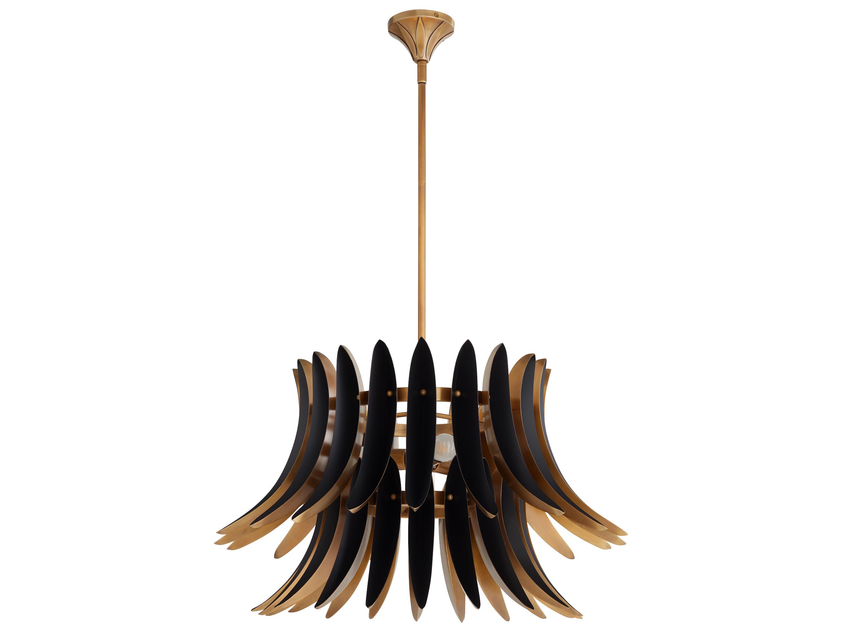 Quorum Aldridge 3-Light Brushed Brass Matte Black Round Tiered Pendant