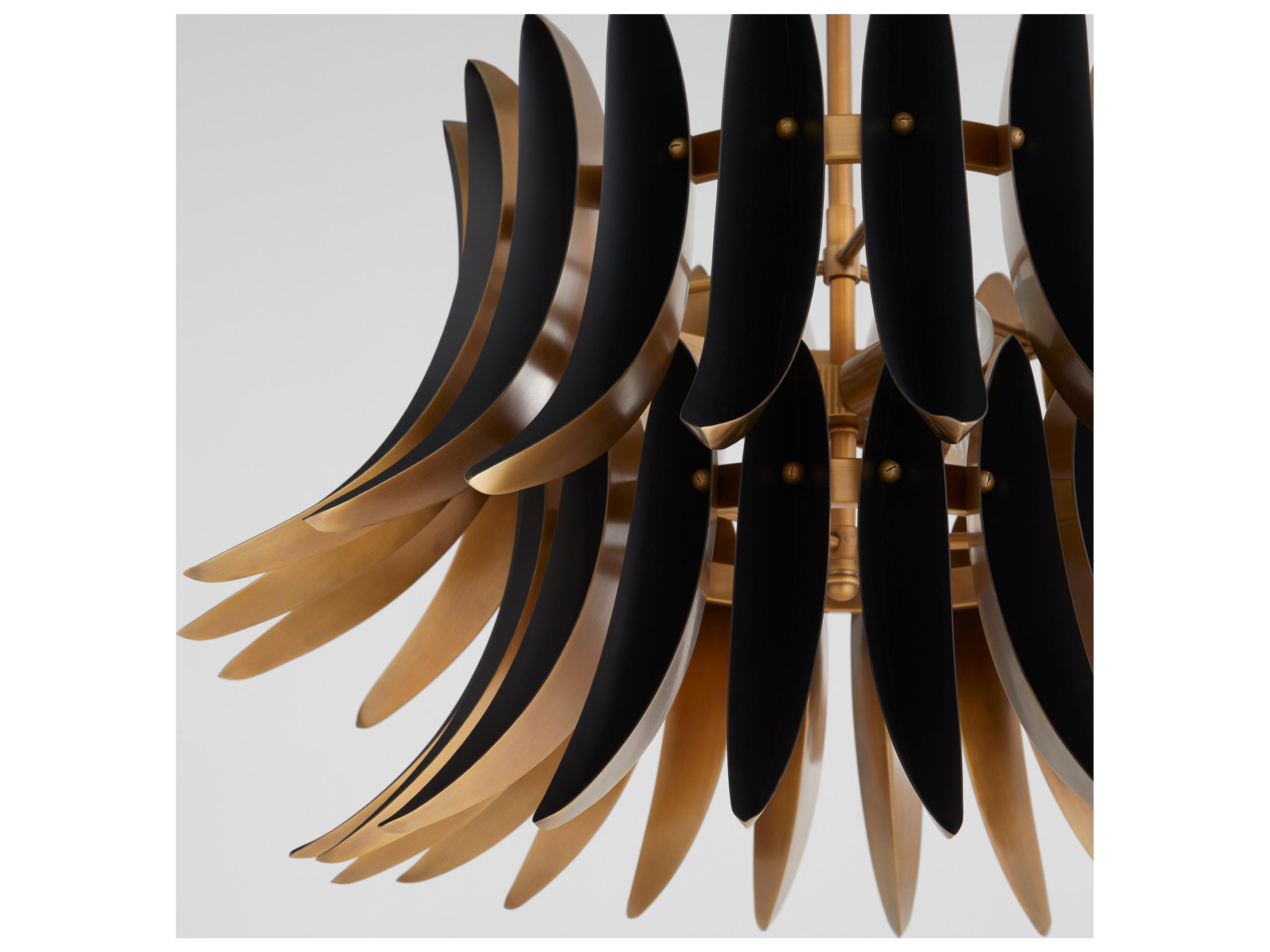 Quorum Aldridge 3-Light Brushed Brass Matte Black Round Tiered Pendant