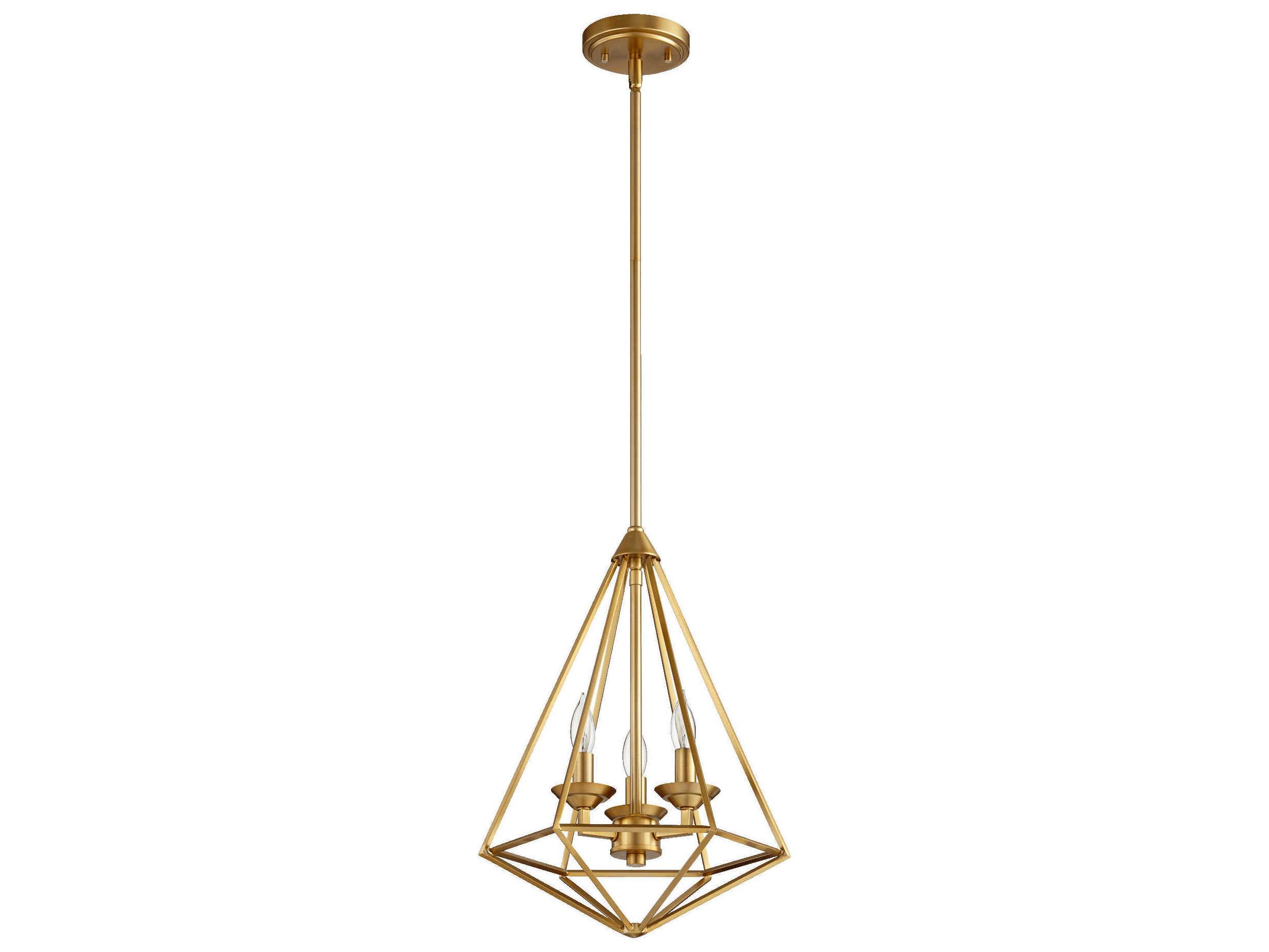 Quorum Bennett 3-Light Aged Brass Candelabra Geometric Chandelier