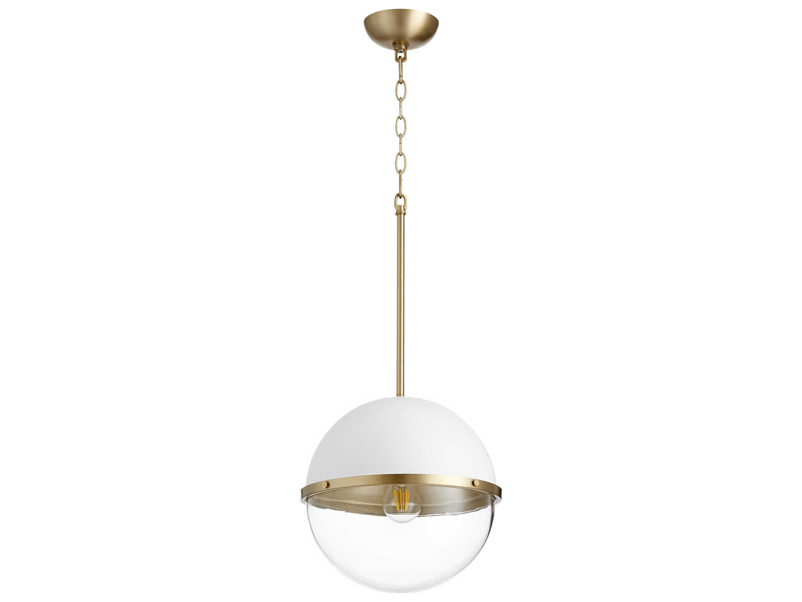 Quorum 1-Light Studio White Aged Brass Globe Pendant