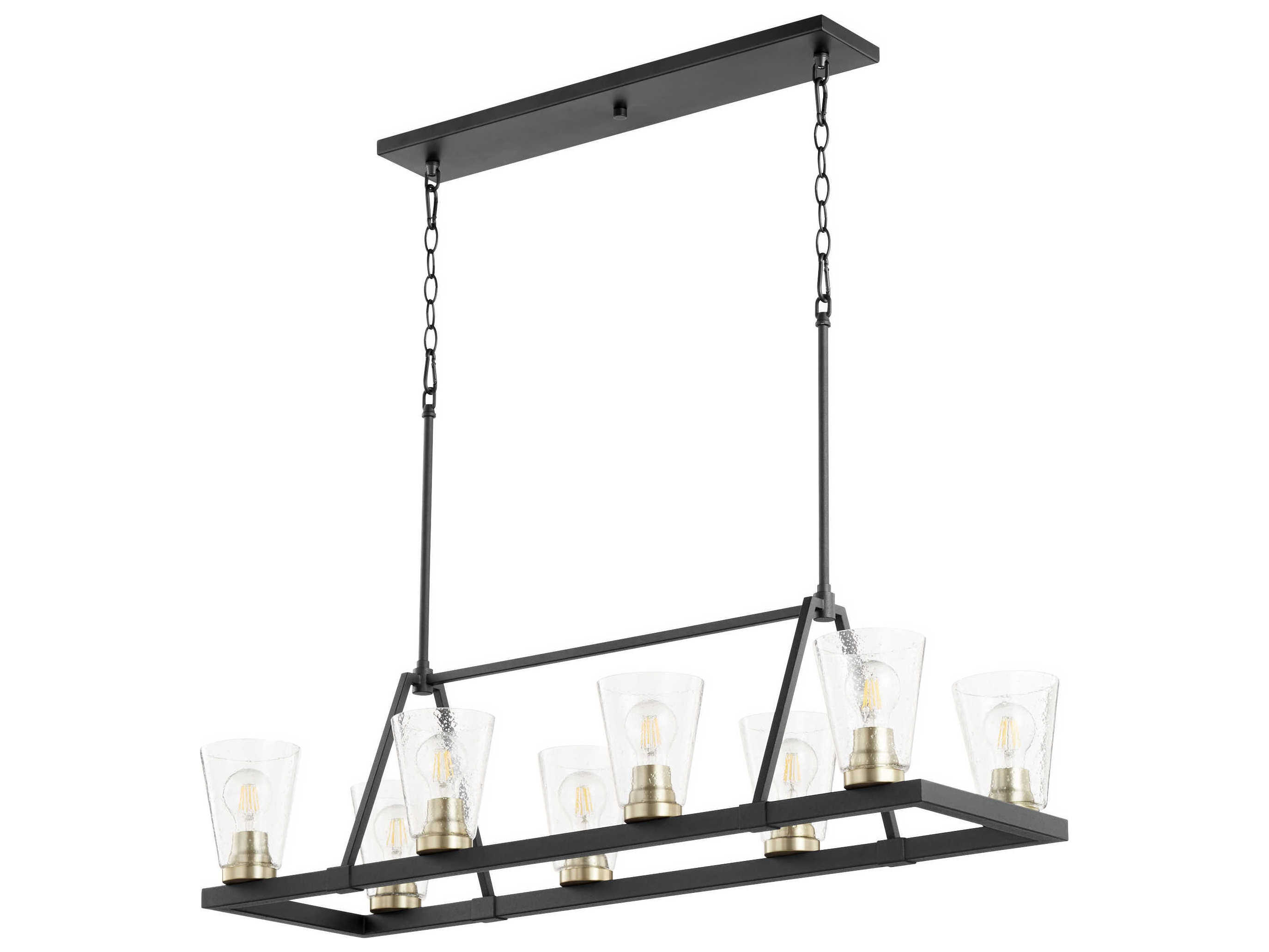 Quorum Paxton 8-Light Noir With Aged Brass Black Glass Linear Island Pendant