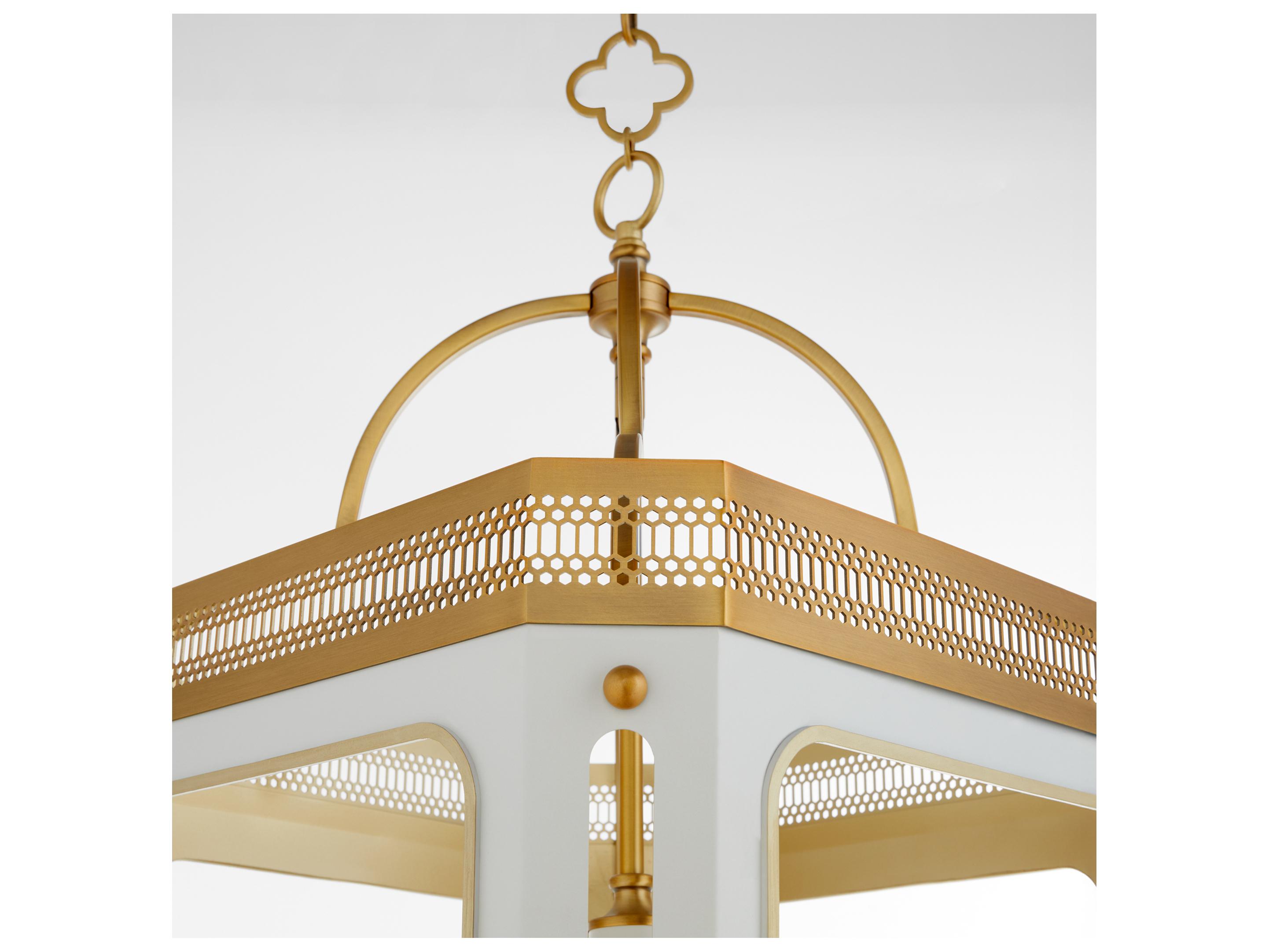 Quorum Loire 4-Light Studio White Brushed Brass Lantern Pendant