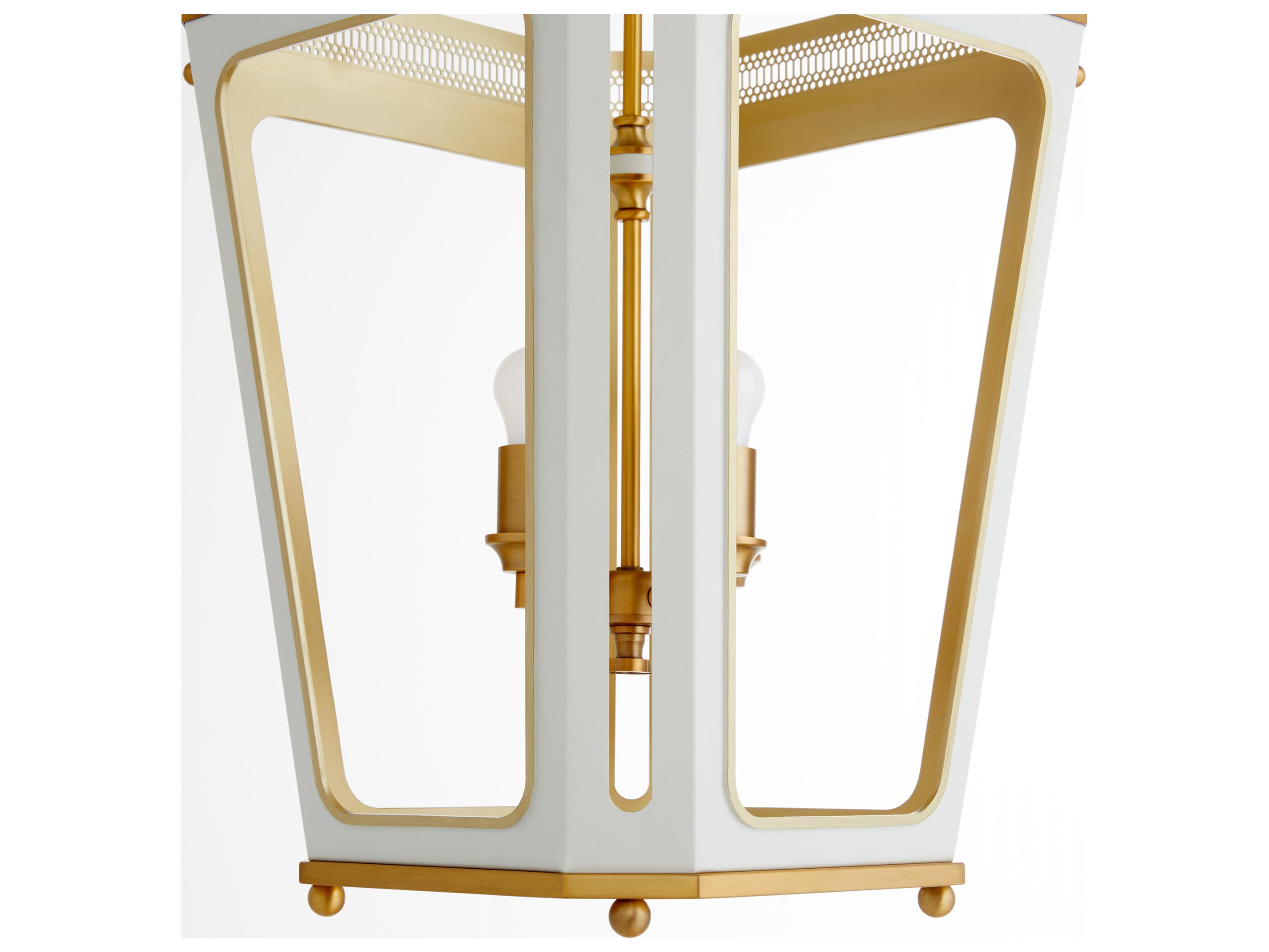 Quorum Loire 4-Light Studio White Brushed Brass Lantern Pendant