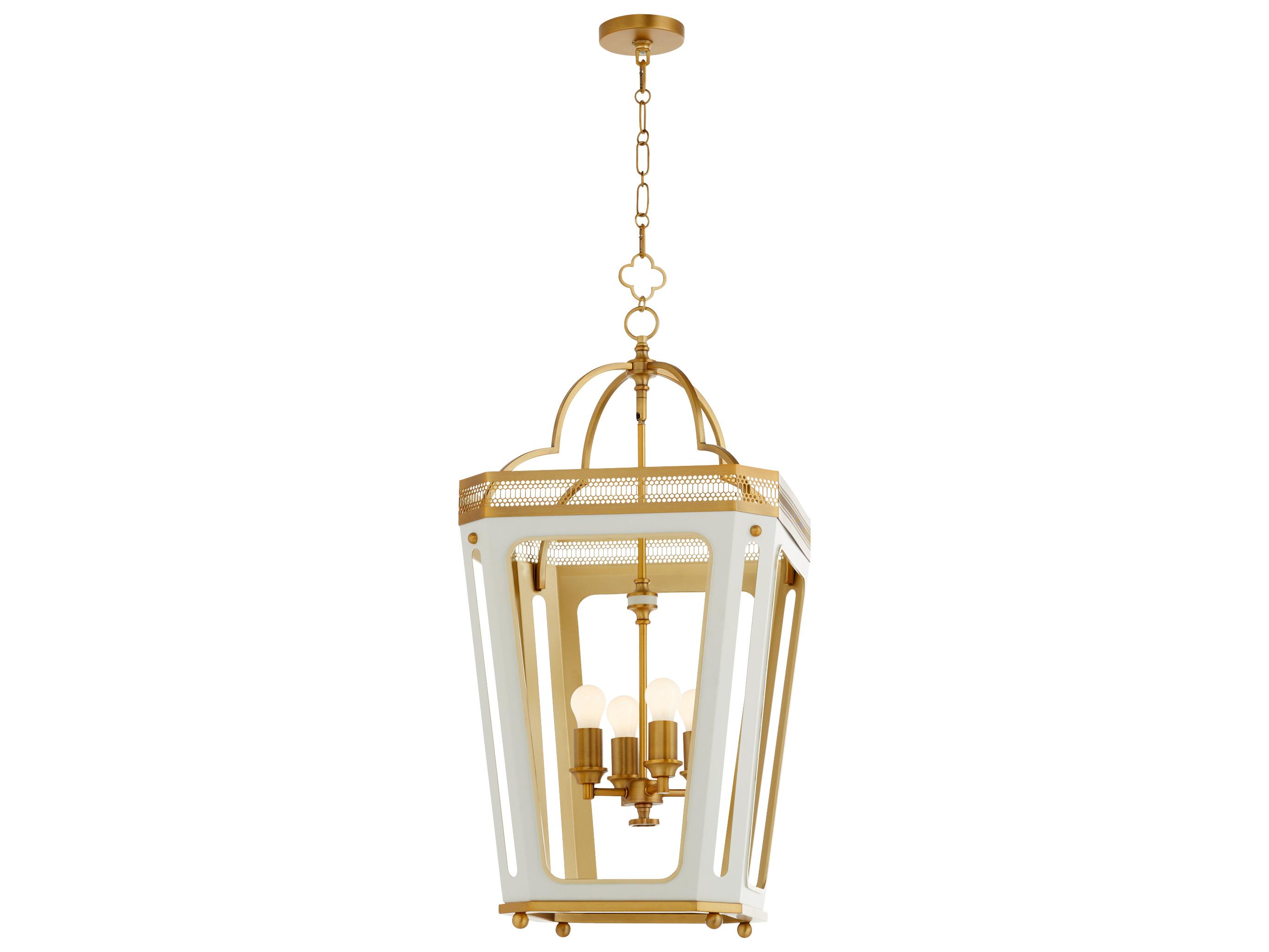 Quorum Loire 4-Light Studio White Brushed Brass Lantern Pendant