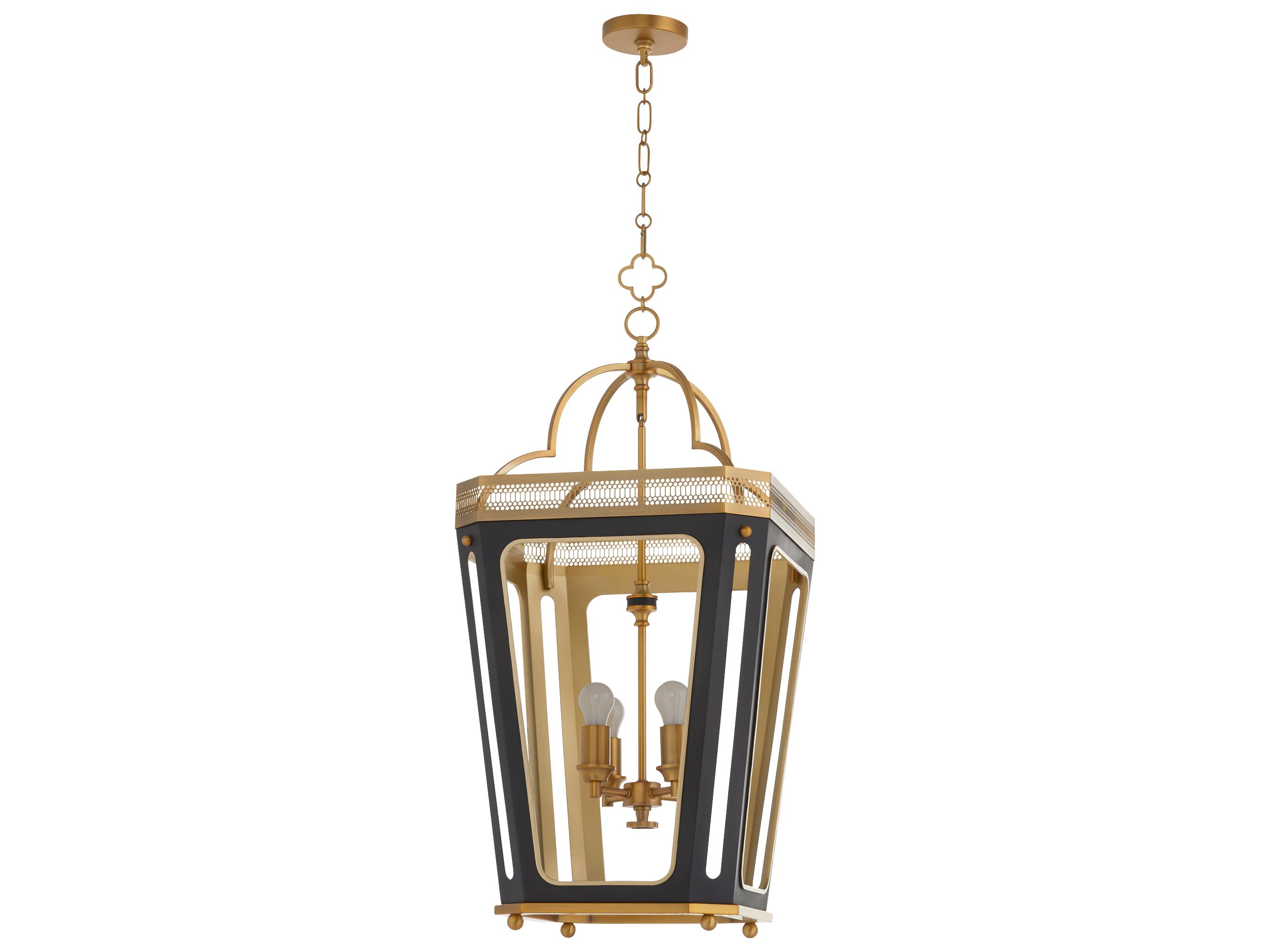 Quorum Loire 4-Light Matte Black Brushed Brass Lantern Pendant