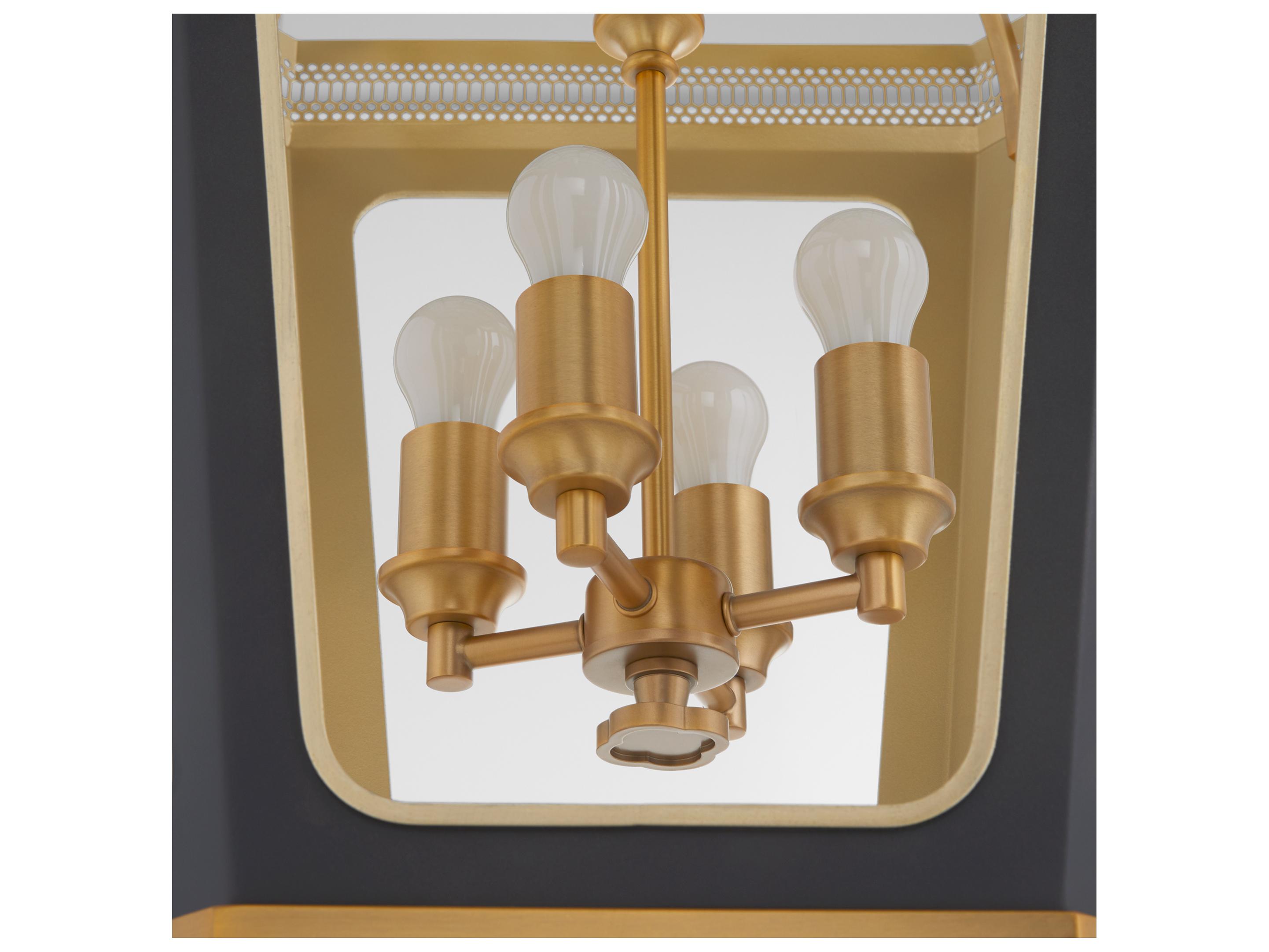 Quorum Loire 4-Light Matte Black Brushed Brass Lantern Pendant