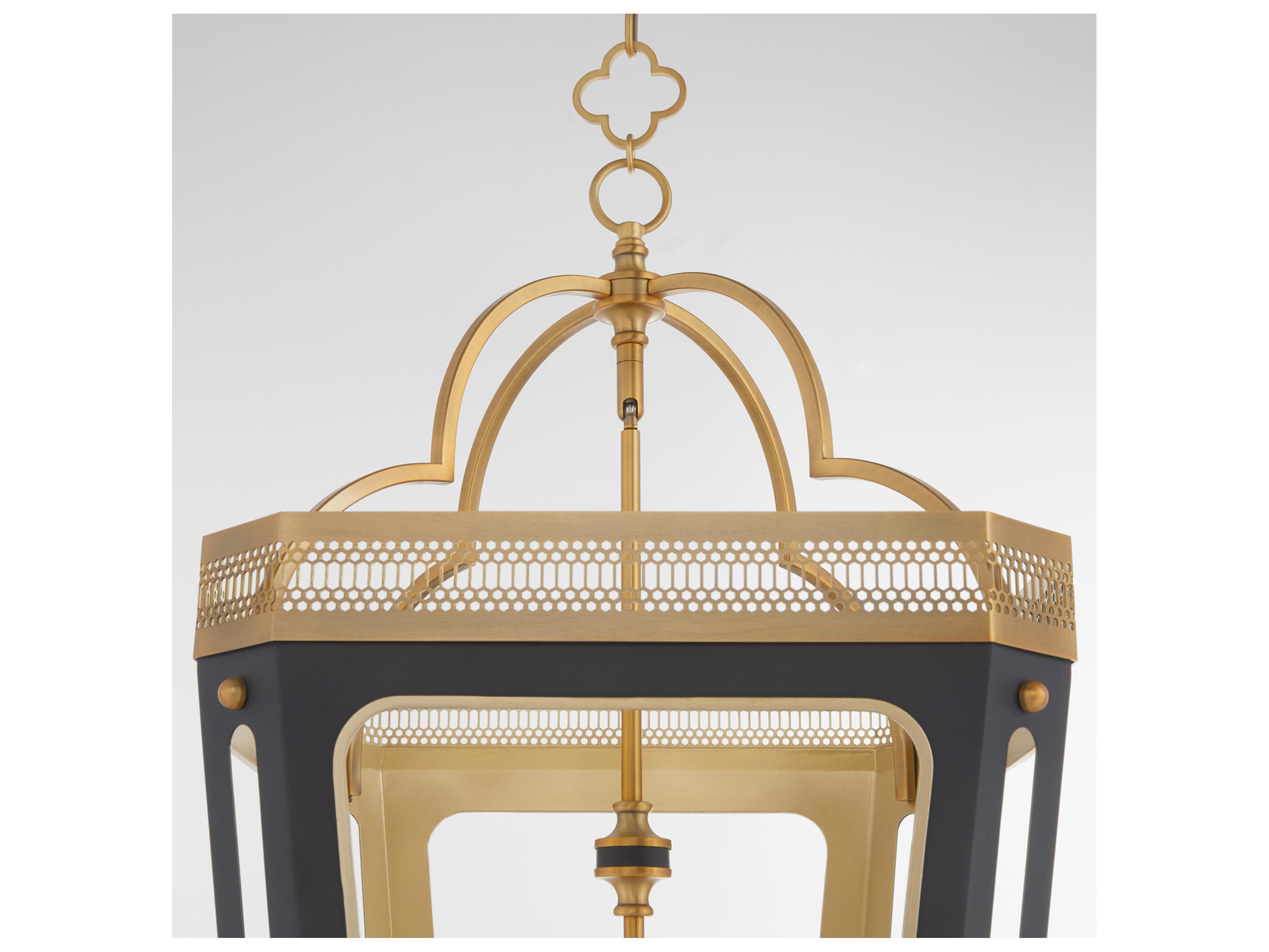 Quorum Loire 4-Light Matte Black Brushed Brass Lantern Pendant