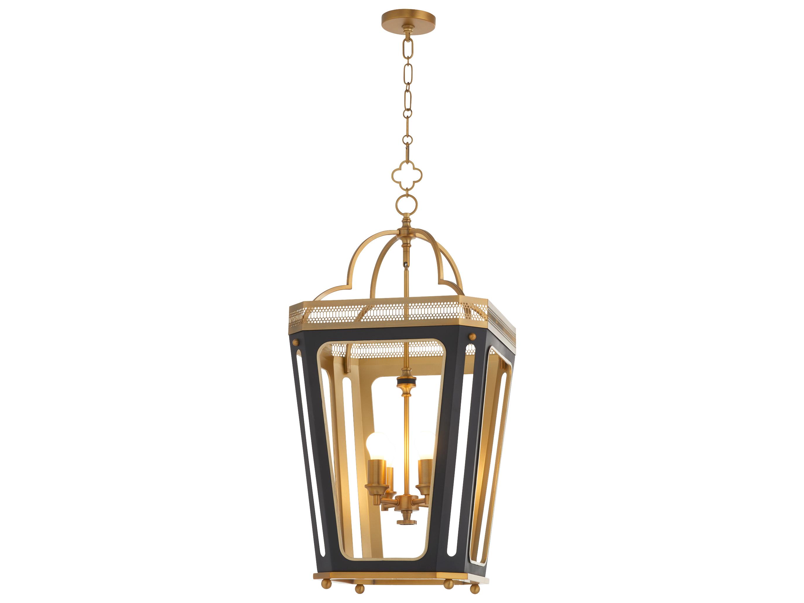 Quorum Loire 4-Light Matte Black Brushed Brass Lantern Pendant