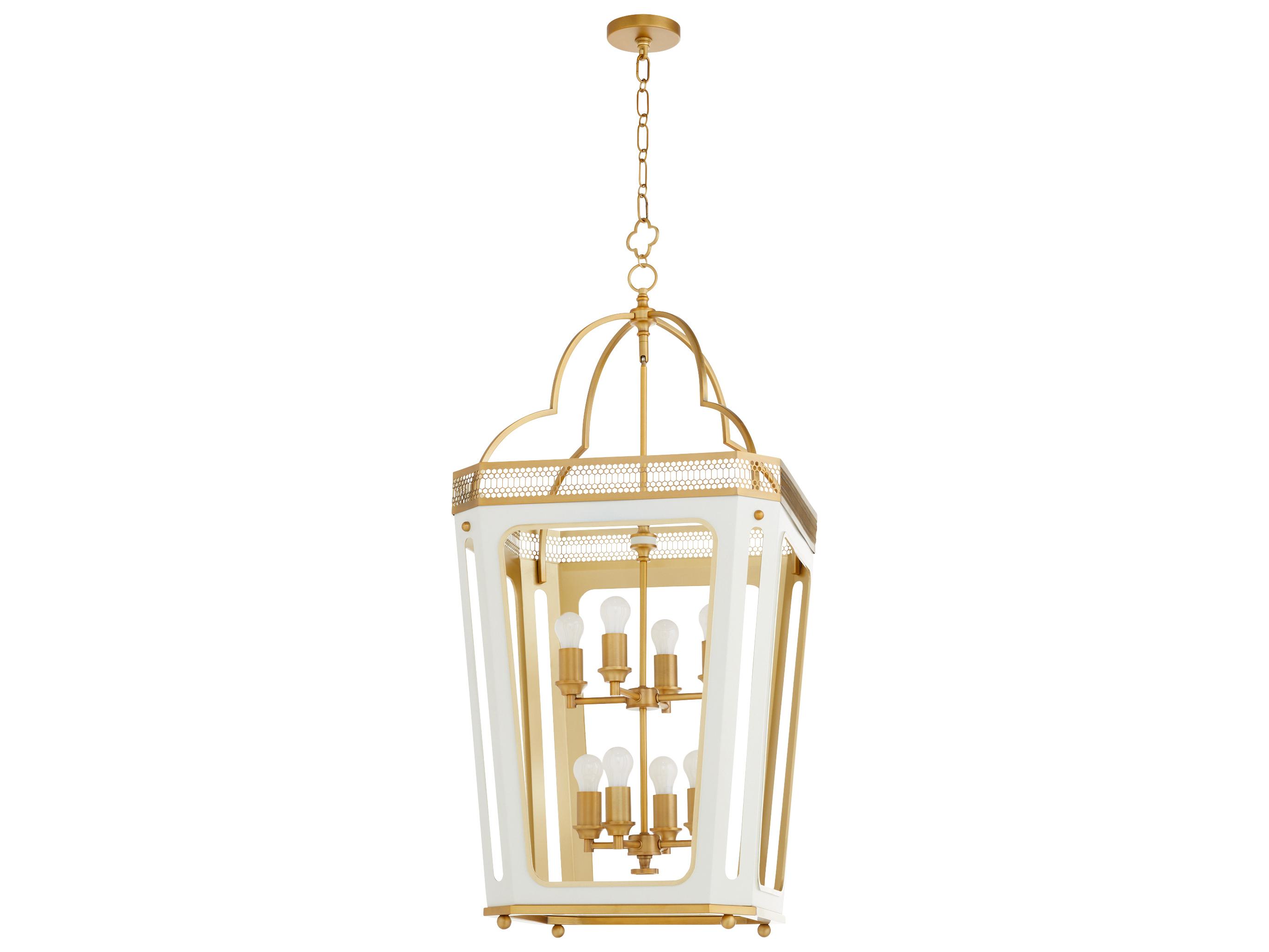 Quorum Loire 8-Light Studio White Brushed Brass Lantern Pendant