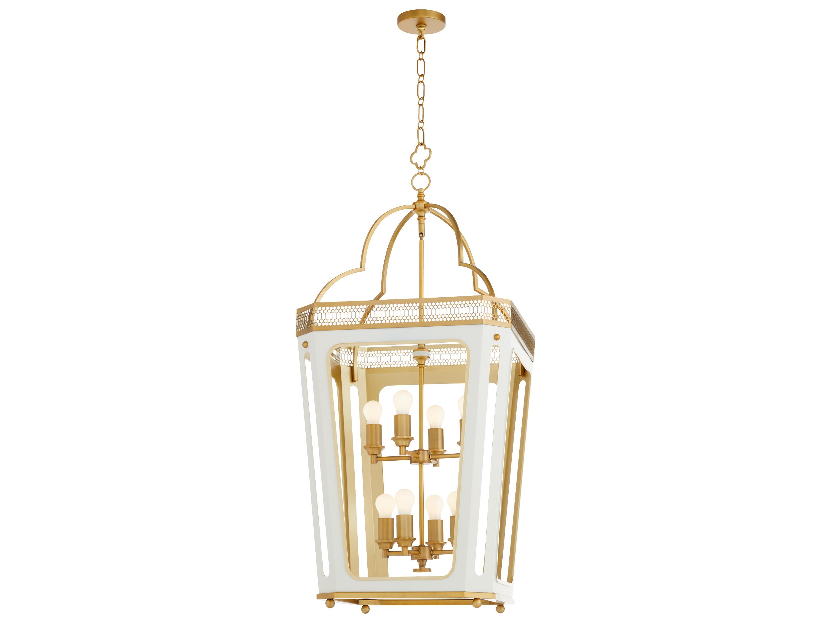 Quorum Loire 8-Light Studio White Brushed Brass Lantern Pendant