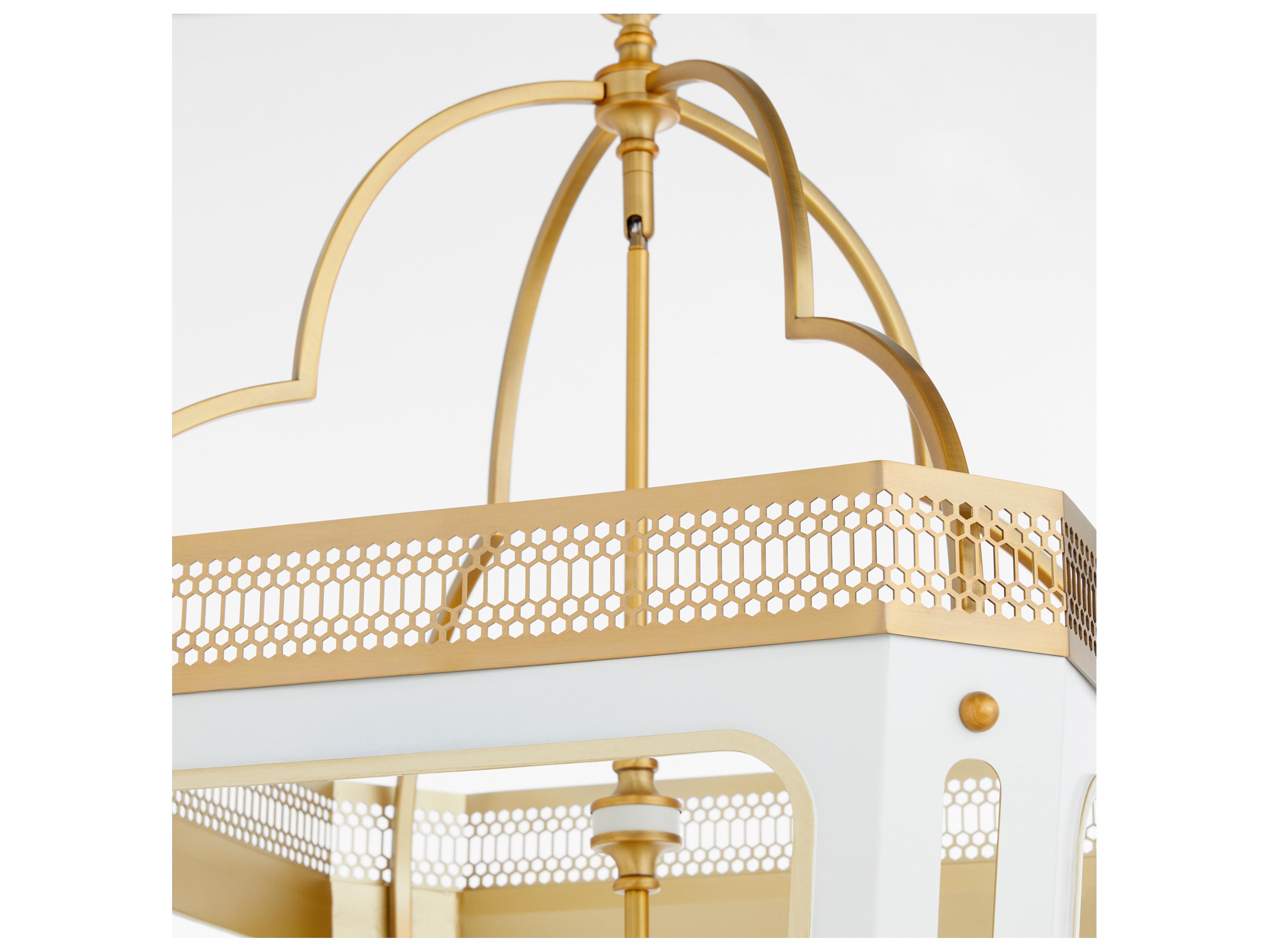 Quorum Loire 8-Light Studio White Brushed Brass Lantern Pendant