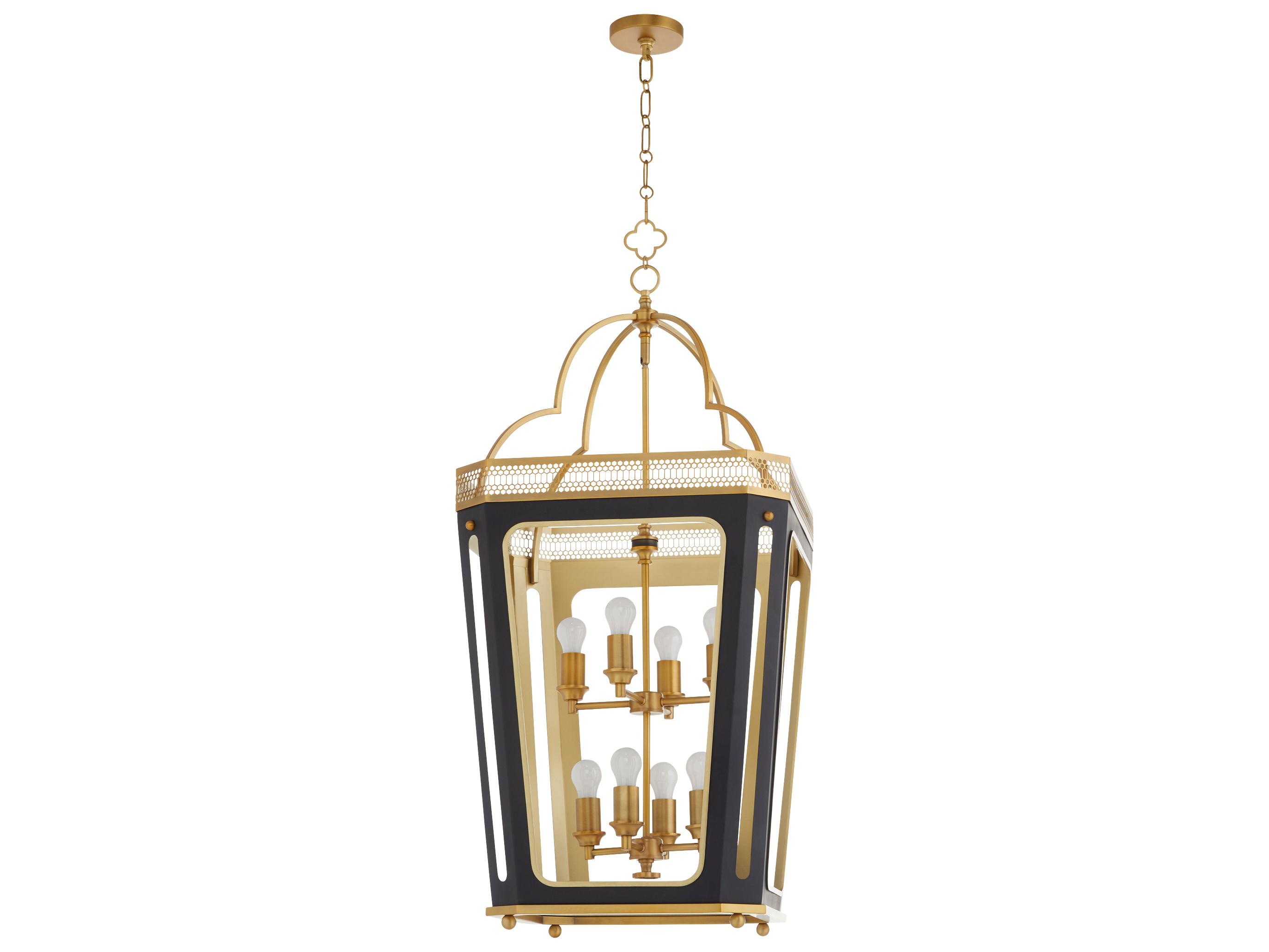 Quorum Loire 8-Light Matte Black Brushed Brass Lantern Tiered Pendant