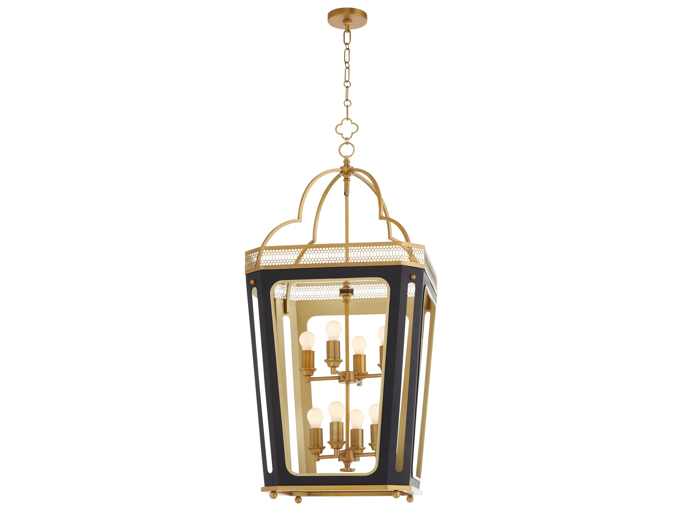 Quorum Loire 8-Light Matte Black Brushed Brass Lantern Tiered Pendant