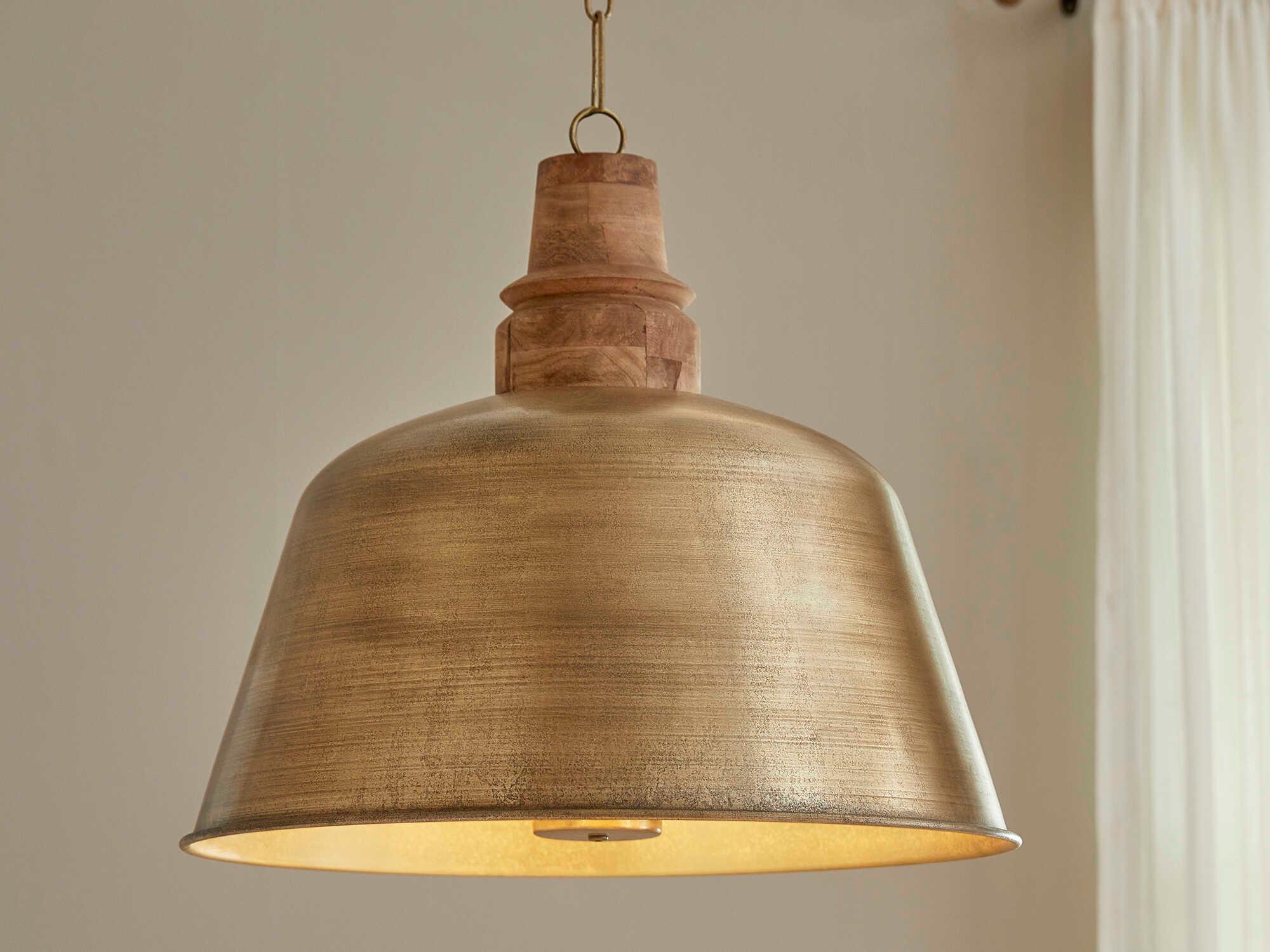 Quorum Artisan 3-Light Brass Bell Pendant