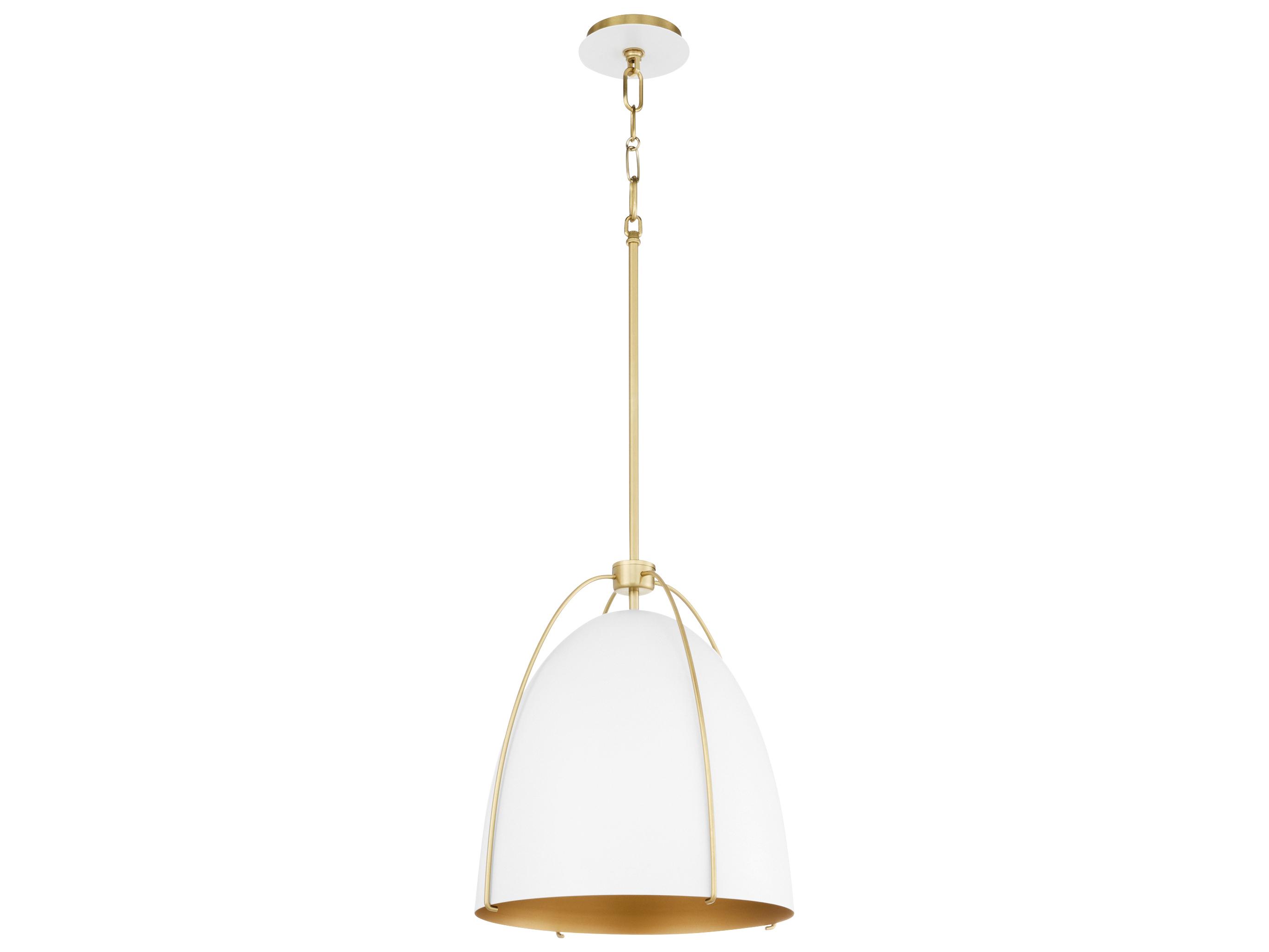 Quorum Jamie 1-Light Studio White W Aged Brass Bell Pendant