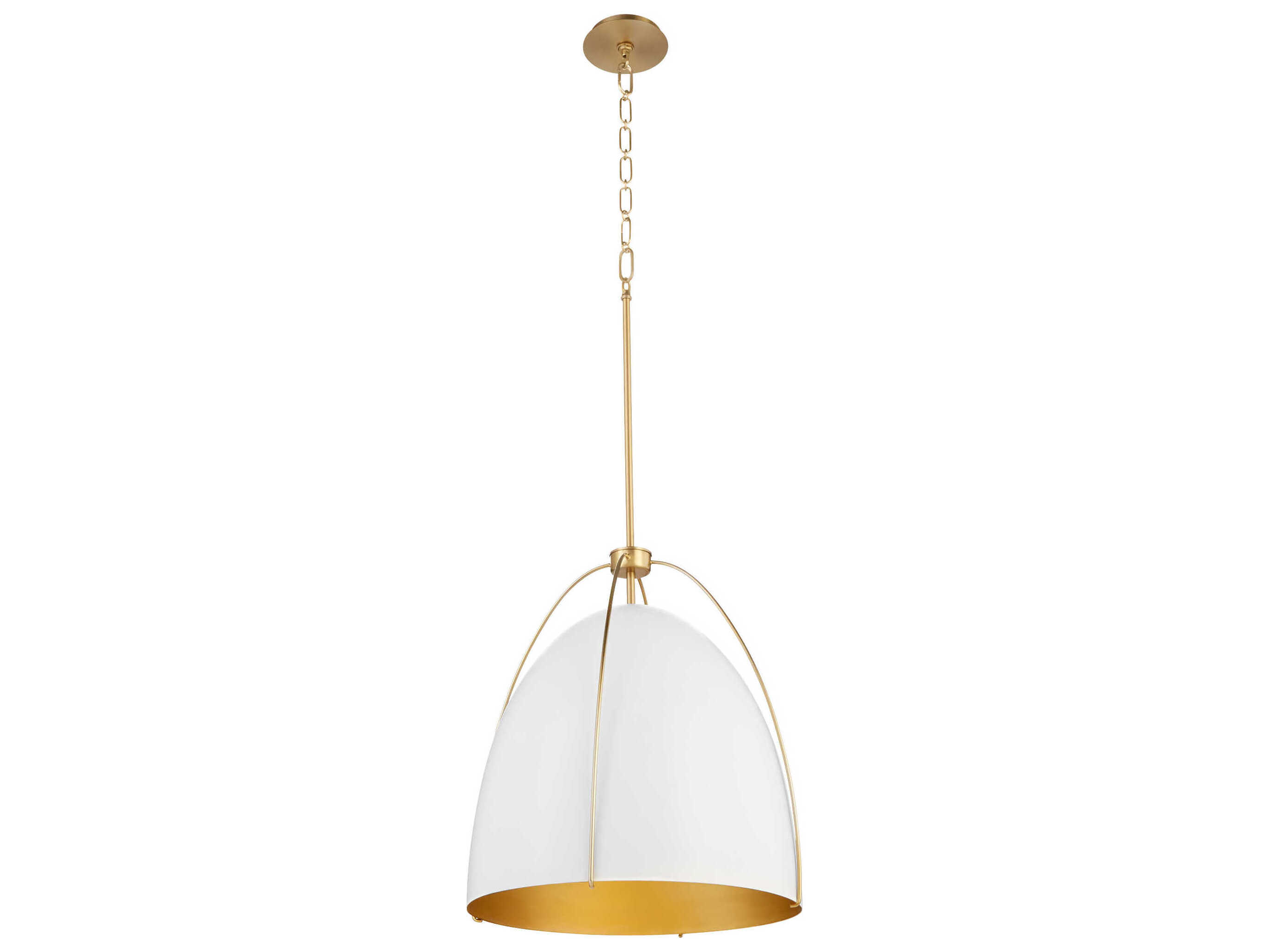 Quorum Jamie 3-Light Studio White Aged Brass Bell Pendant