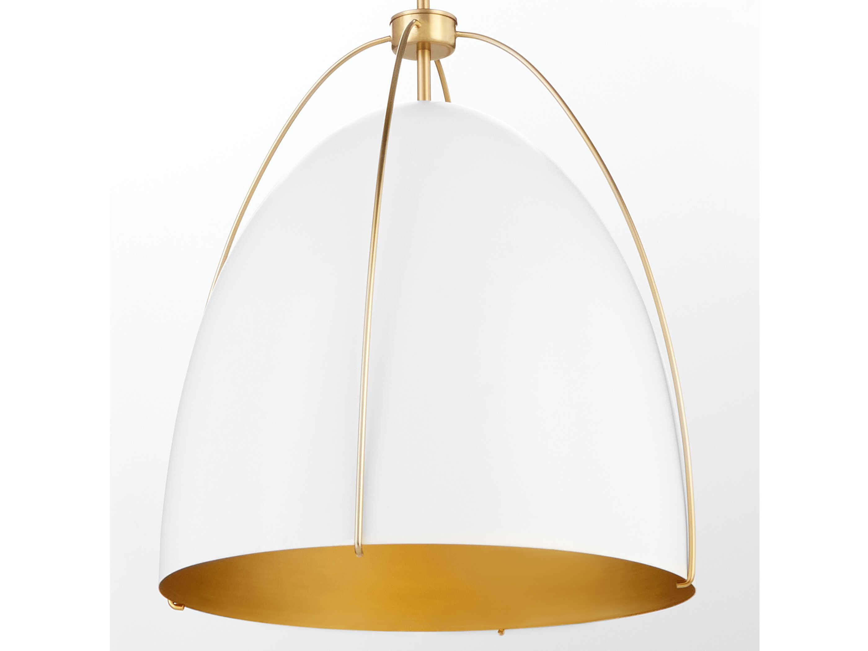Quorum Jamie 3-Light Studio White Aged Brass Bell Pendant