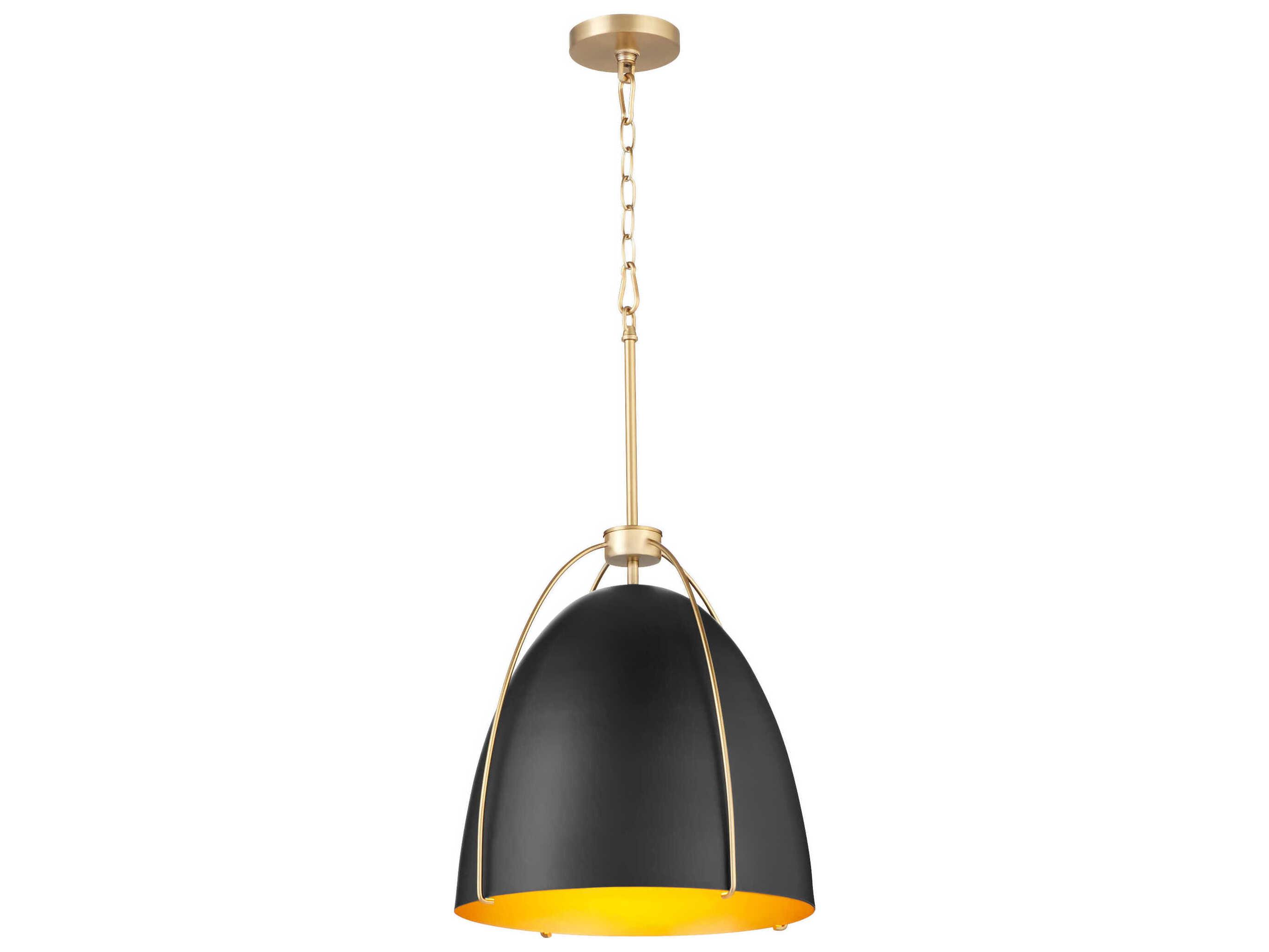 Quorum Jamie 3-Light Matte Black Aged Brass Bell Pendant