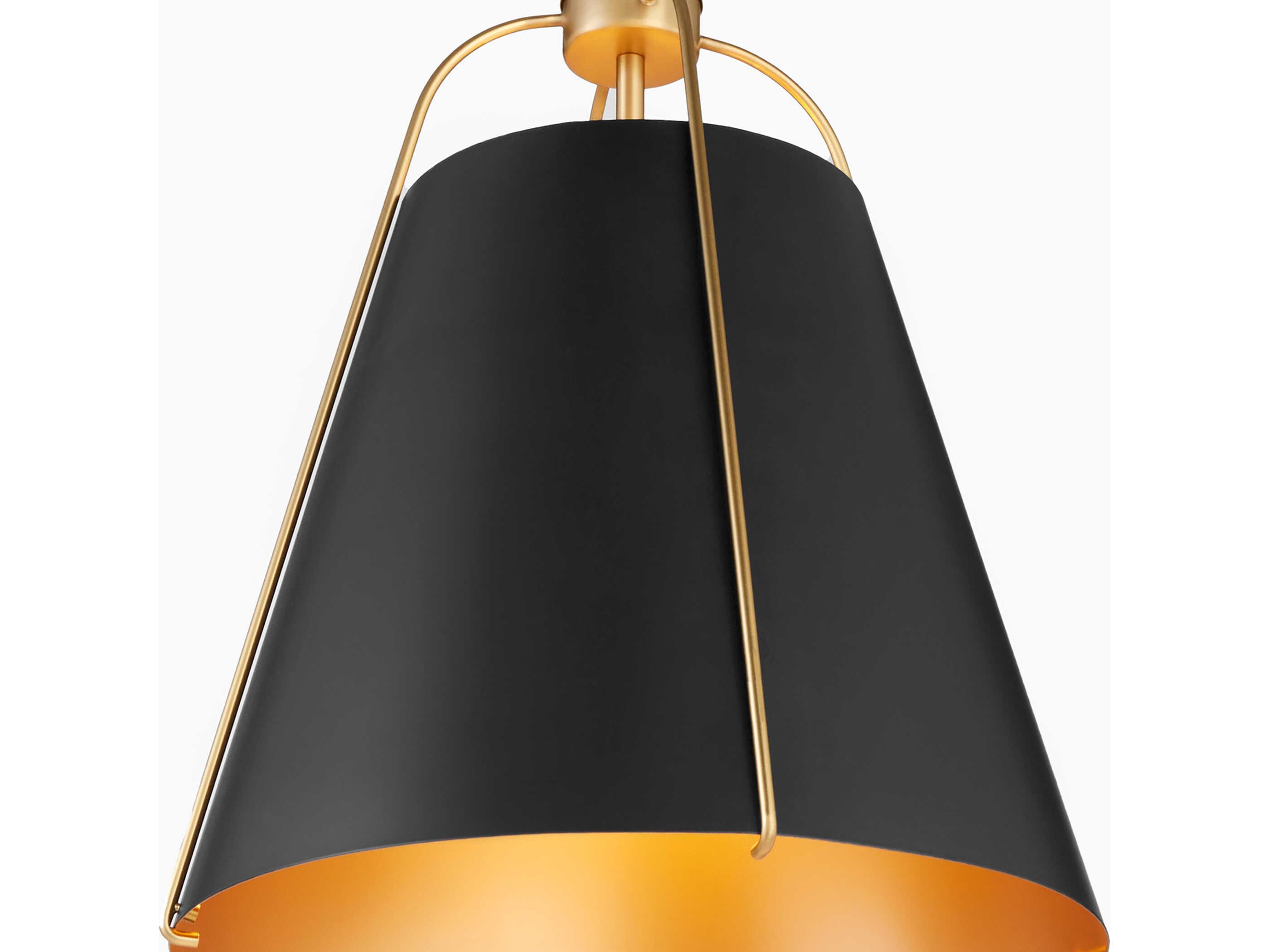 Quorum Ellen 1-Light Matte Black Aged Brass Drum Pendant