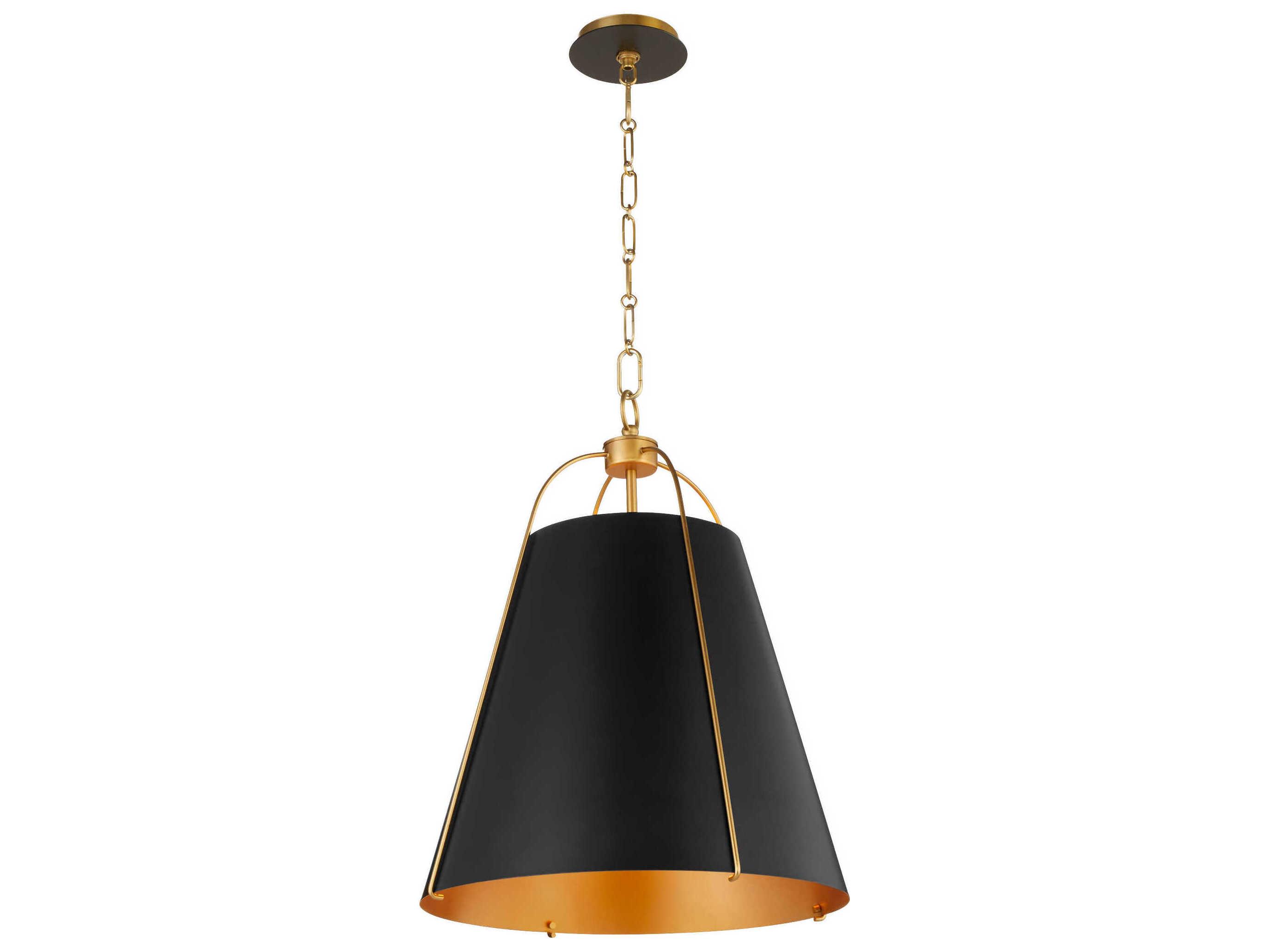 Quorum Ellen 3-Light Matte Black Aged Brass Drum Pendant